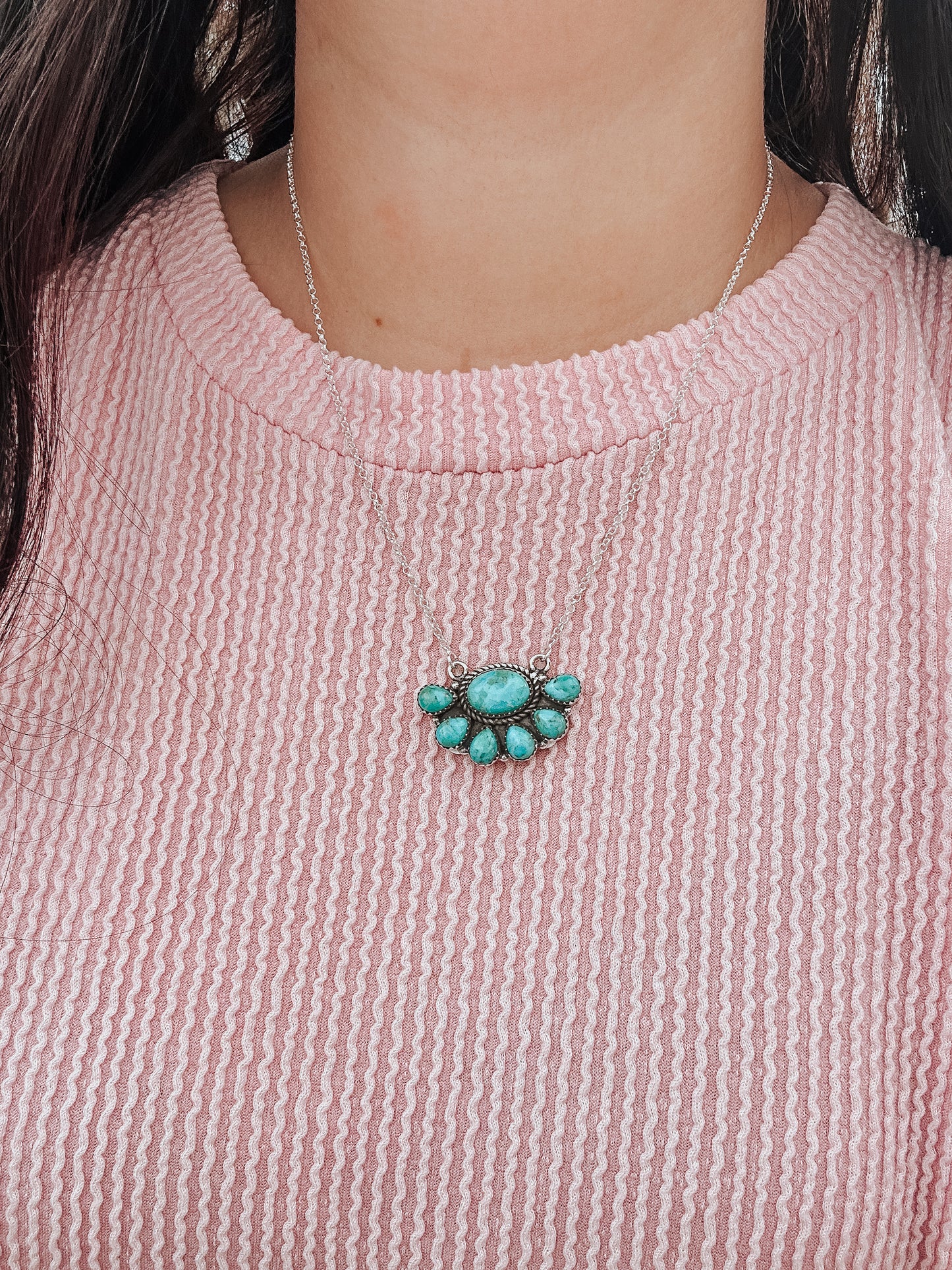 Sterling Turquoise Half Cluster Necklace