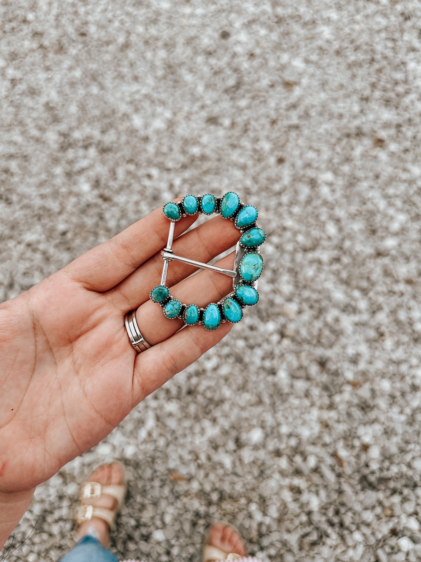 Sterling Turquoise Belt Buckle - Stones Rounded