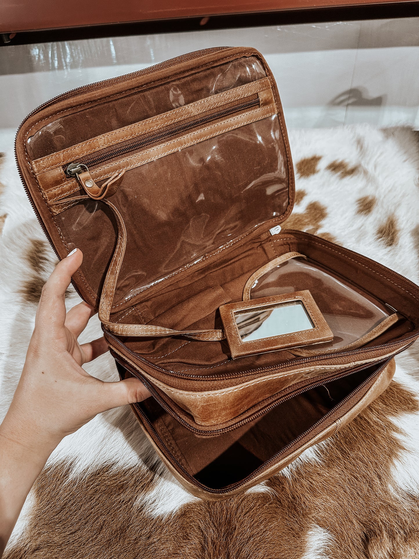 Magenta Leather Toiletry Bag