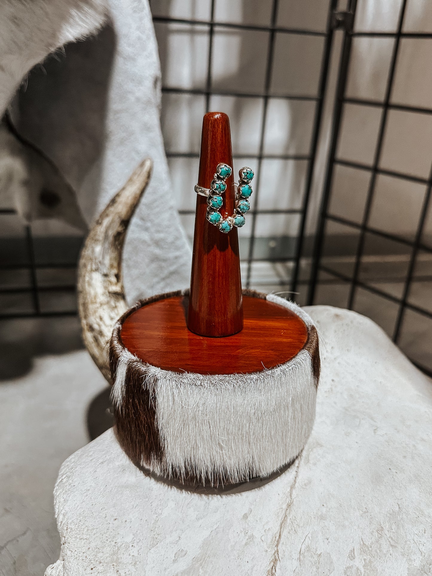 Wooden Cowhide Ring Holder