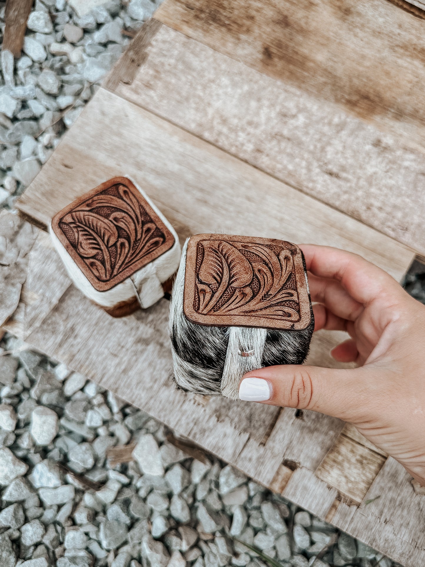 Tooled Leather Cowhide Ring Box