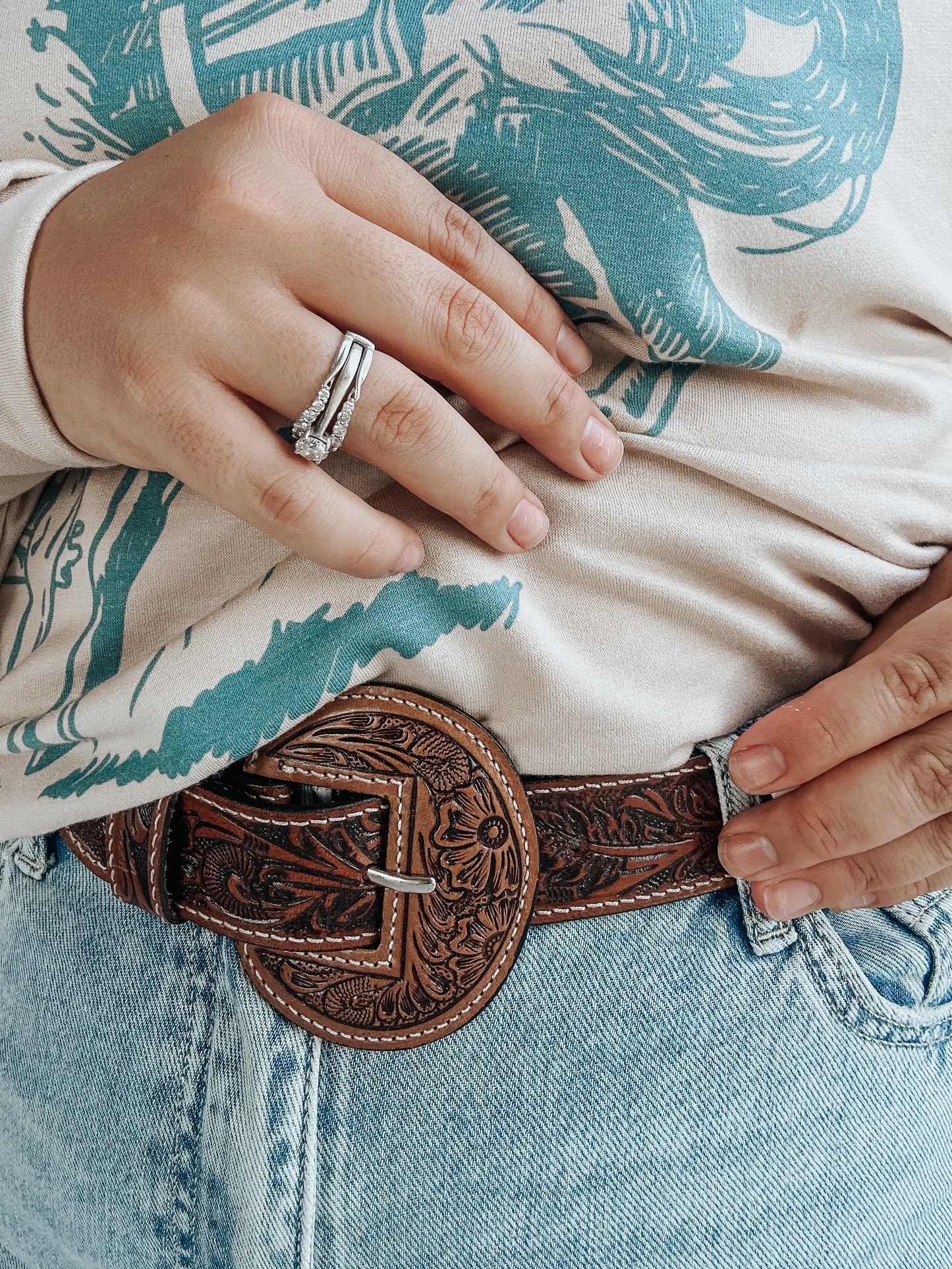 Talon Tooled Leather Belt in Brown
