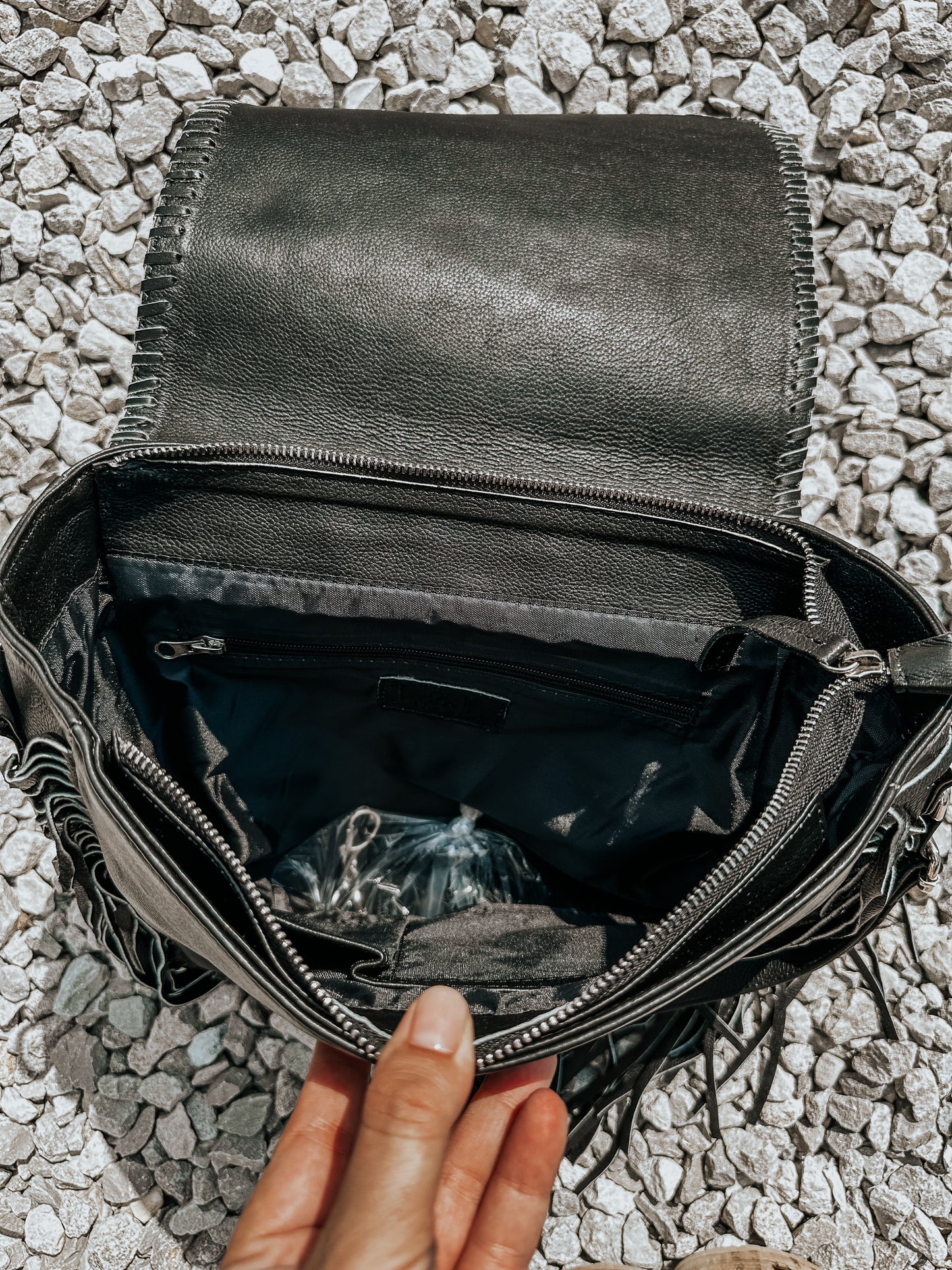 Chesapeak Cowhide Fringe Crossbody in Black