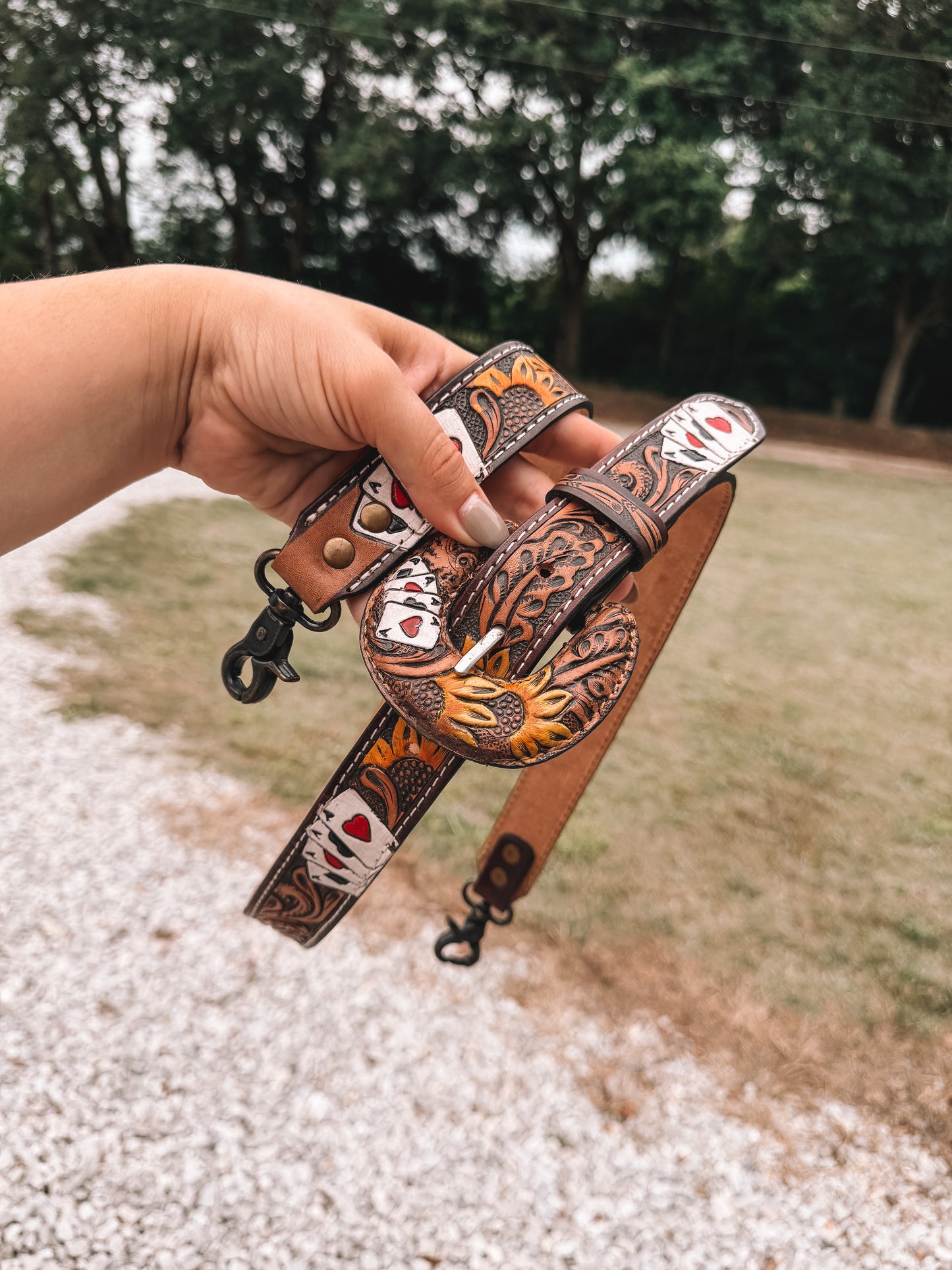 Aces Tooled Leather Crossbody Strap