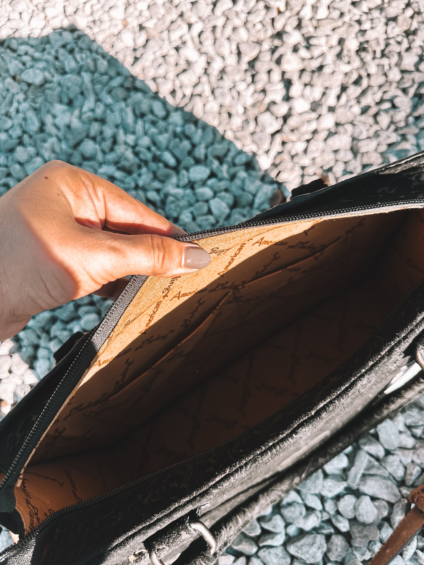 Embossed Midnight Leather Tote Crossbody