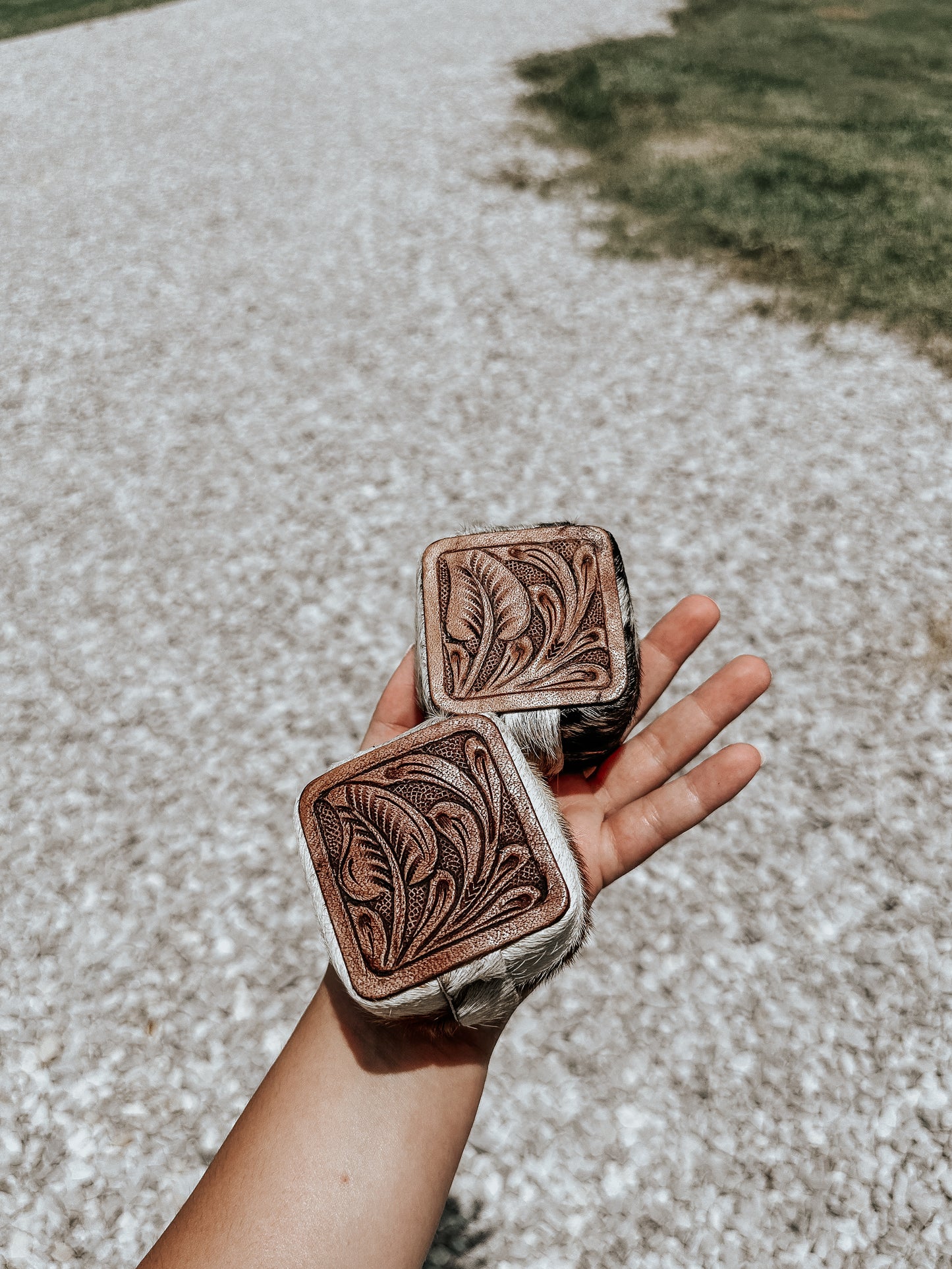 Tooled Leather Cowhide Ring Box