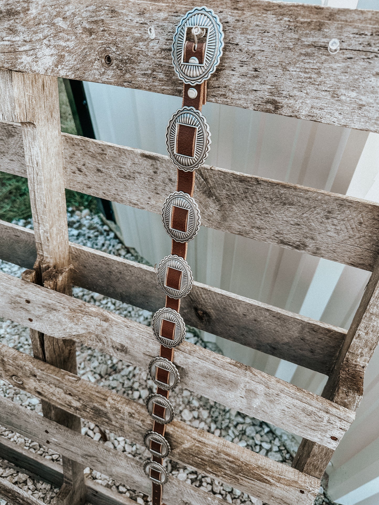 Distressed Brown Leather Belt - Round Conchos