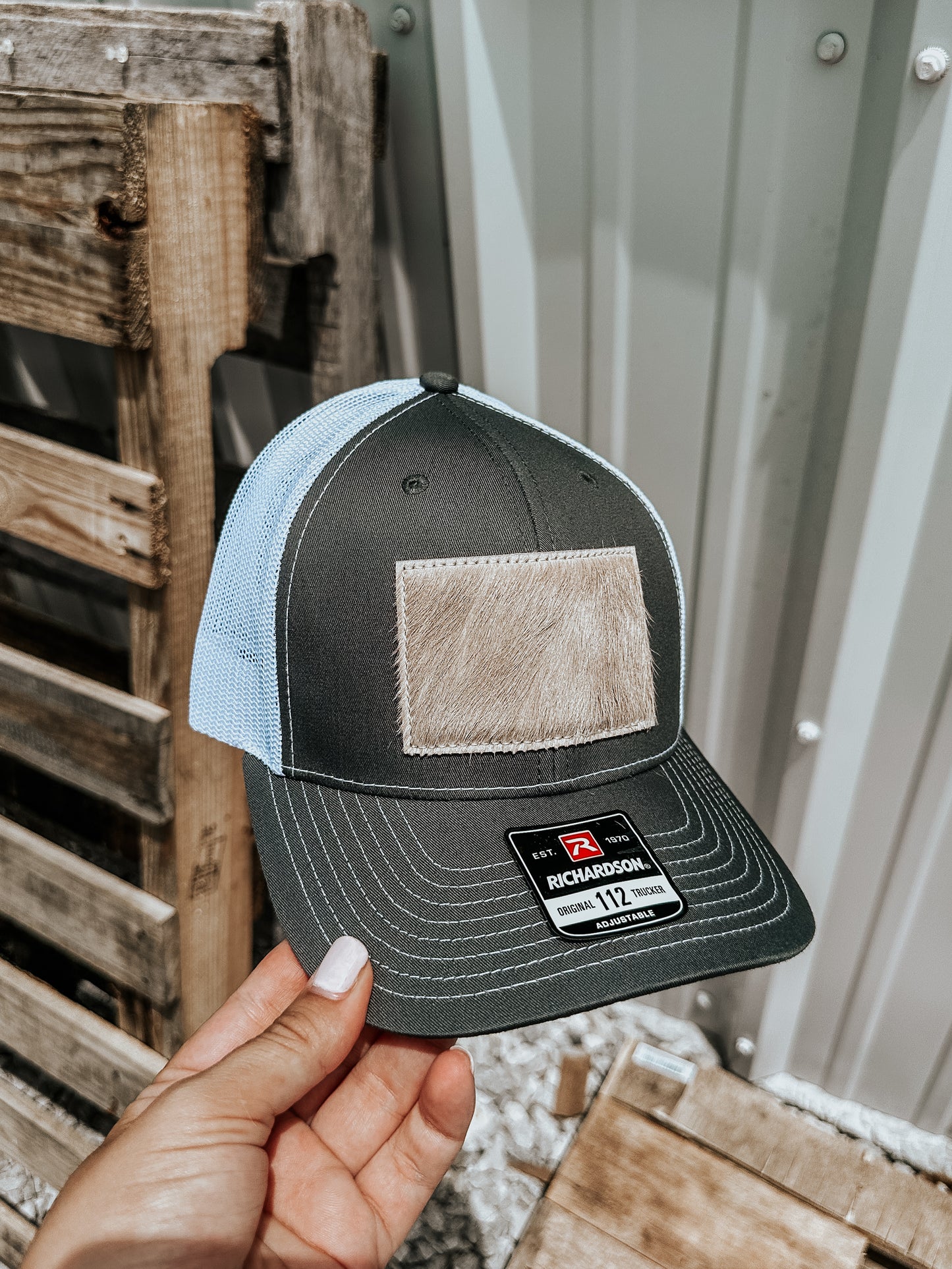 Cowhide Richardson Hat Charcoal/White ~ Rectangle