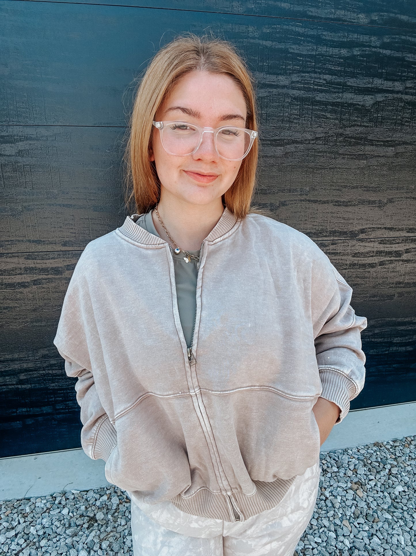 Oversized Zip Up Jacket in Ash Mocha