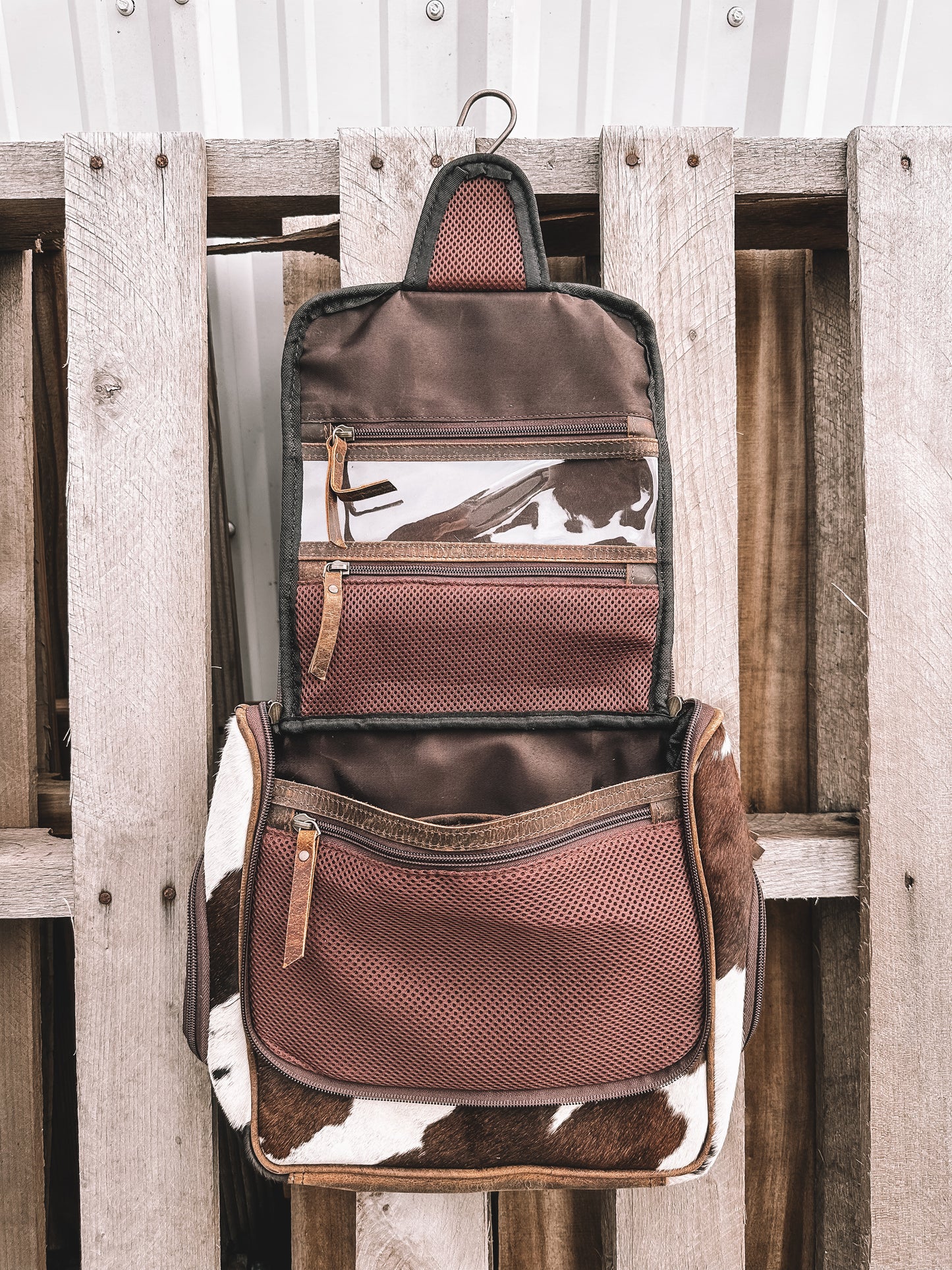 Oversized Cowhide Hanging Toiletry Bag