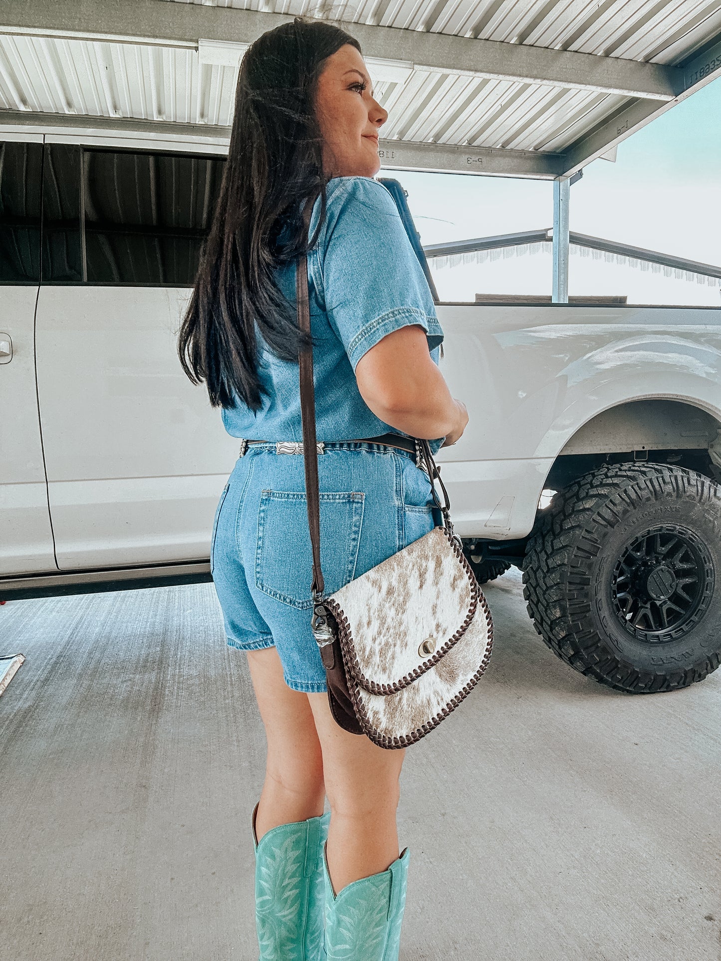 Livingston Cowhide Buck Stitch Crossbody
