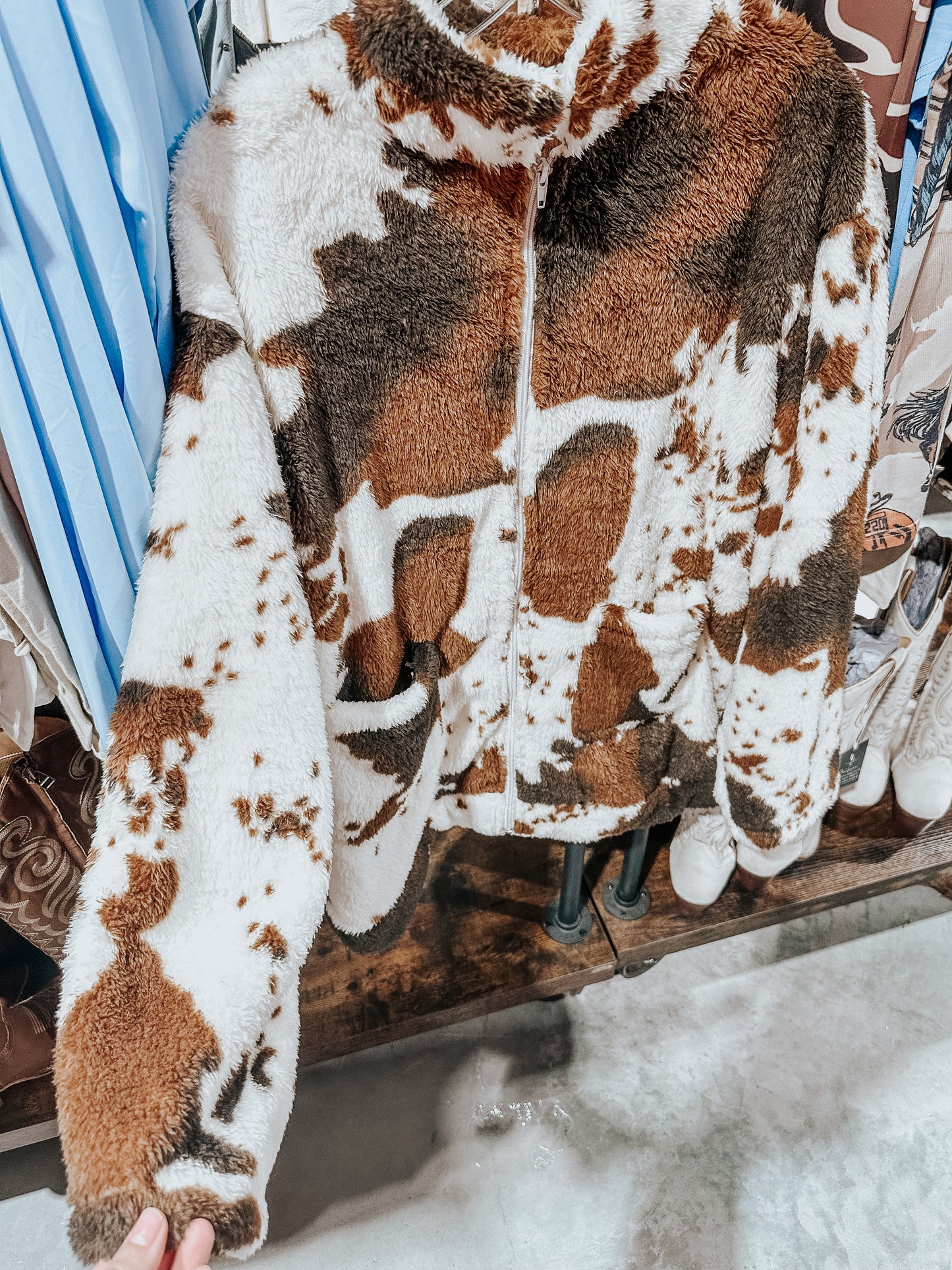 Cow Print Sherpa Jacket