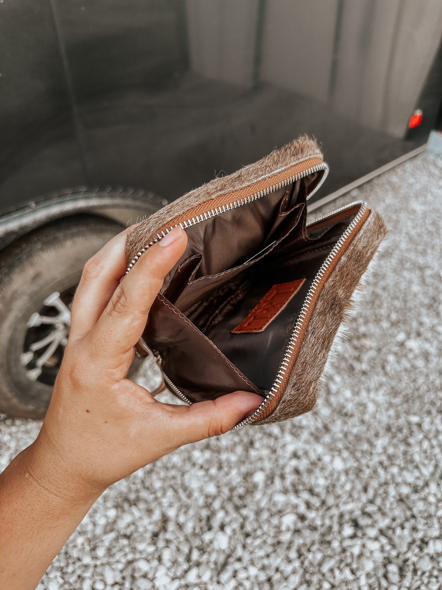 Cowhide Zipper Pouch Bag
