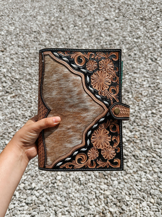 Tan Floral Tooled Leather Bible Cover
