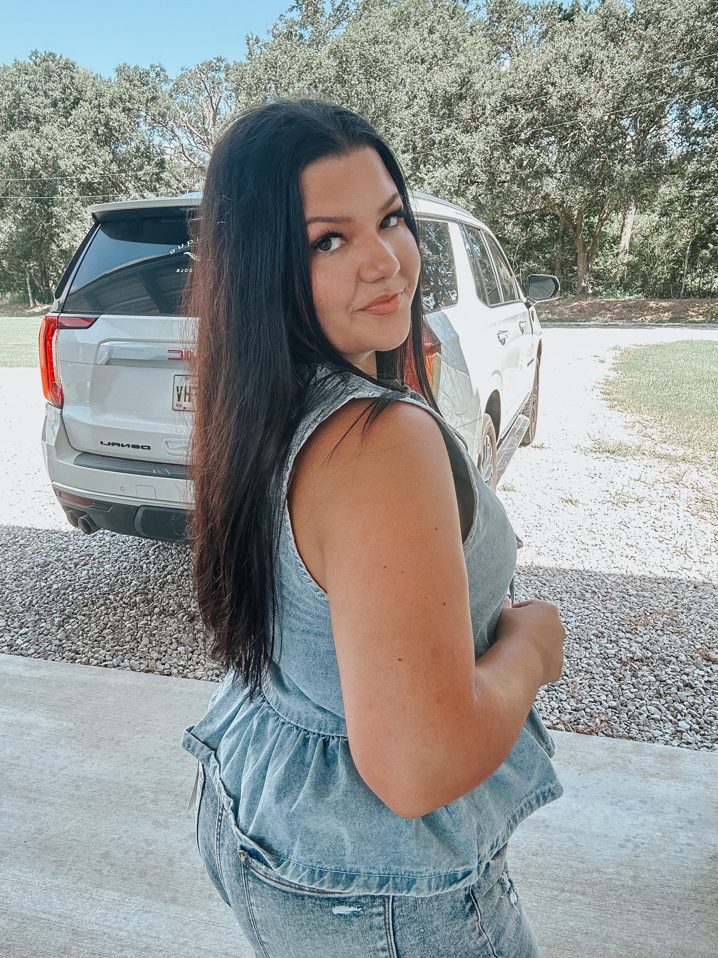 Denim Tie Ruffle Top