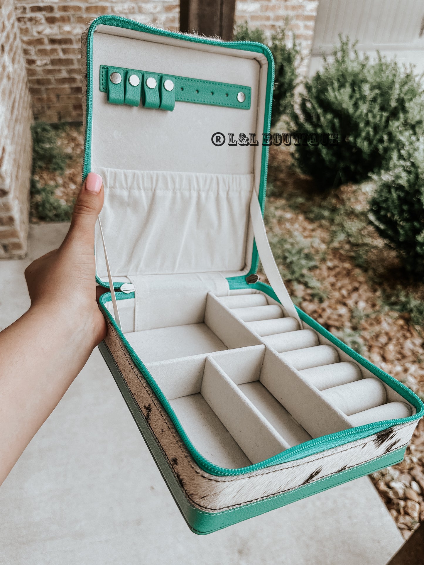 Turquoise Tennison Cowhide Jewelry Box