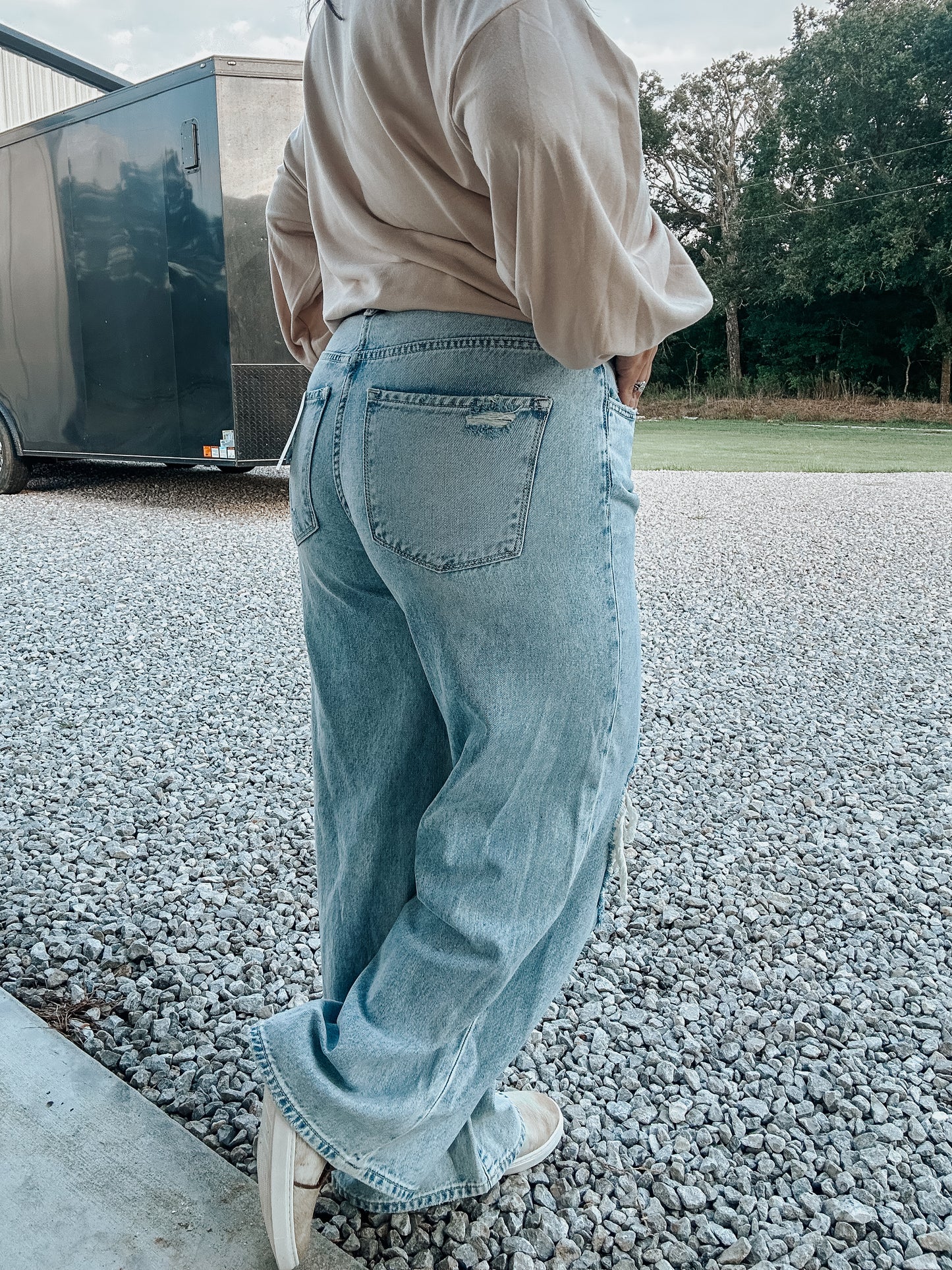 Wide Leg Cut Out Denim Jeans