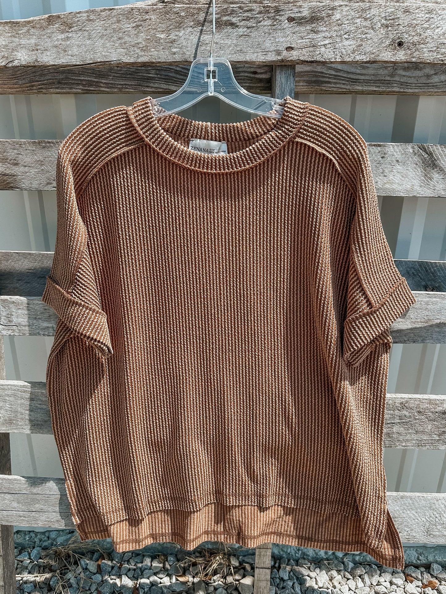 Ribbed Oversized Top in Brown