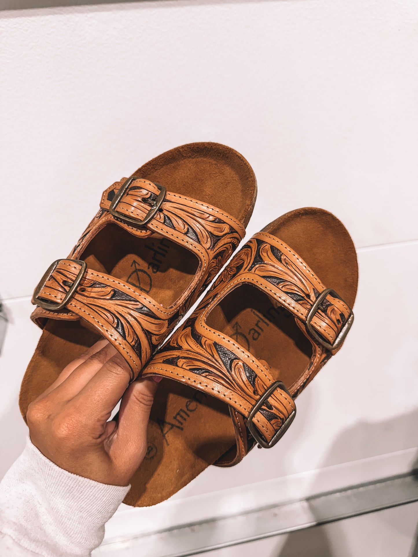Double strap tooled sandal