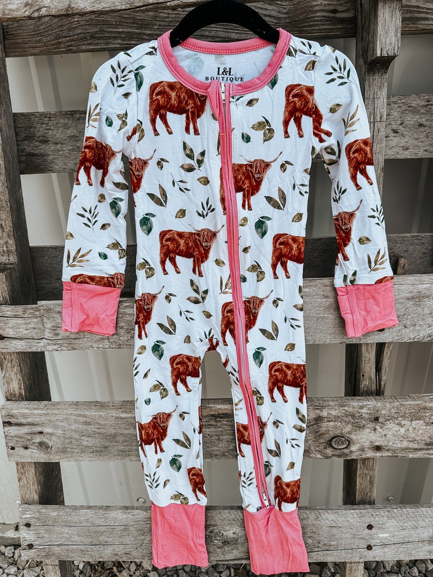Pink Highlander Bamboo Onesie