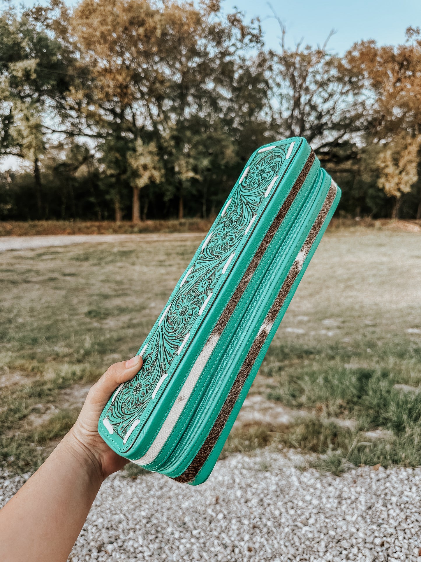 Hot Iron Case Turquoise Leather Cowhide