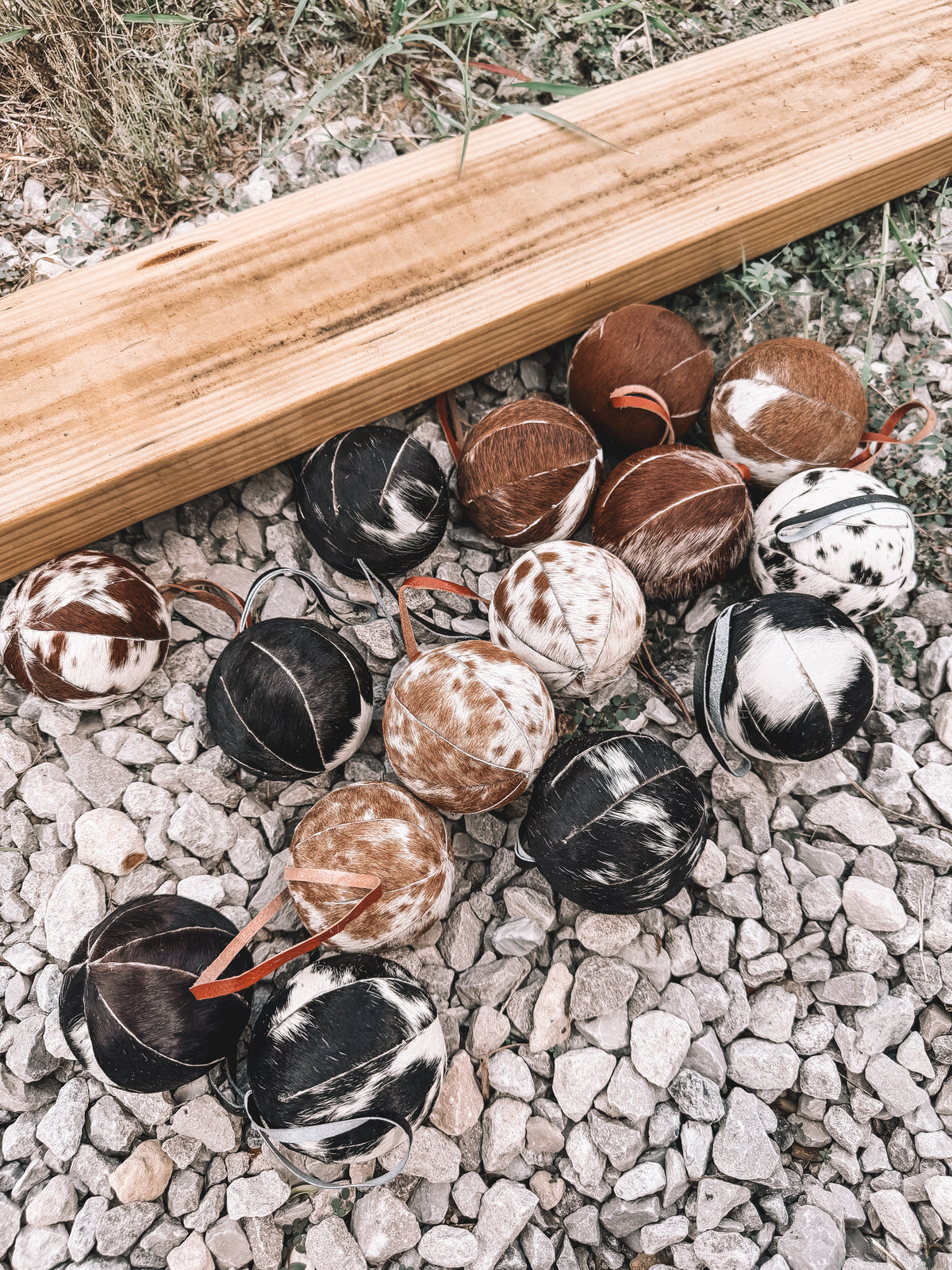 Cowhide Ornament Set of 6 Balls