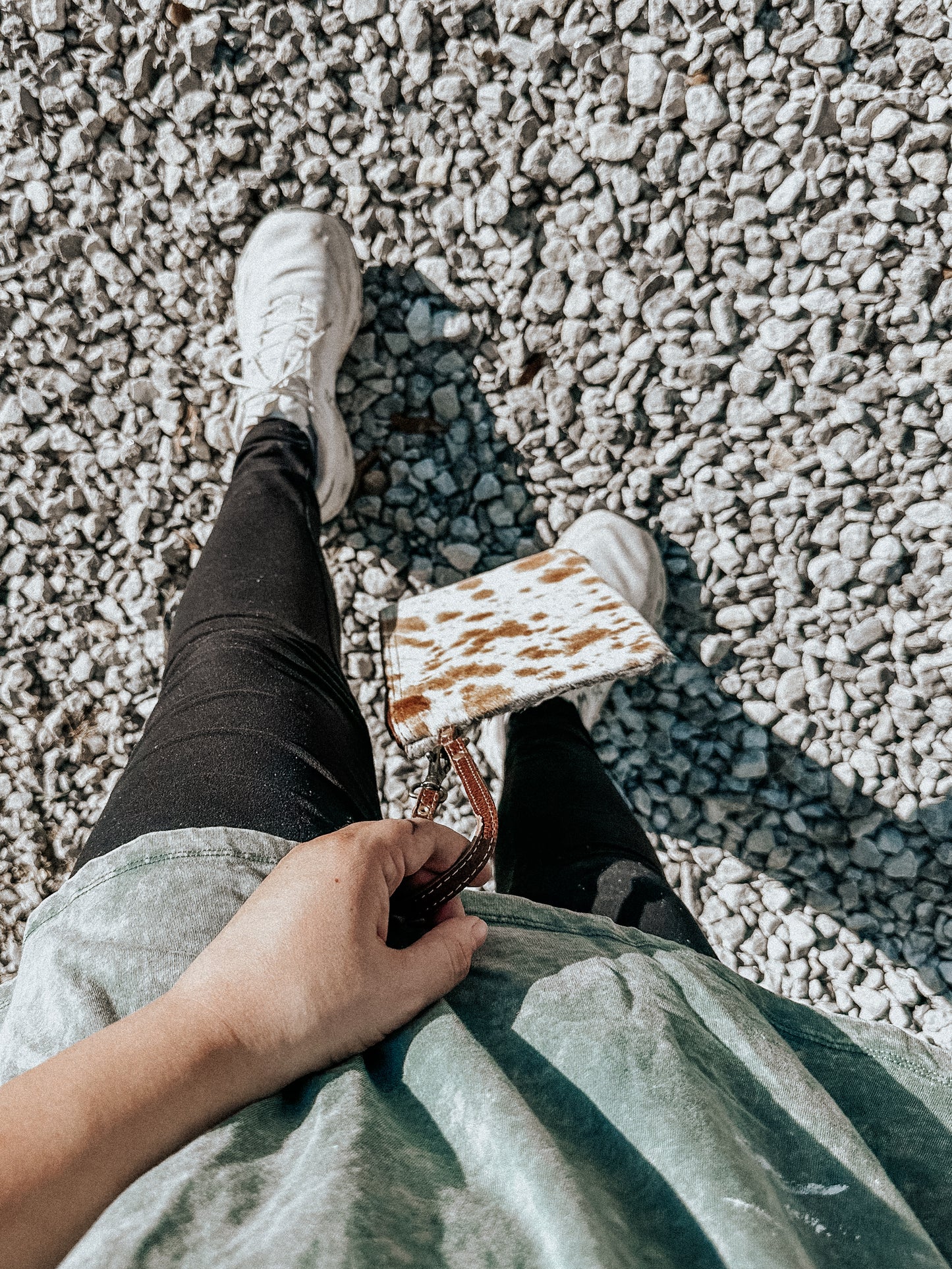 Brown & White Cowhide Wristlet Pouch