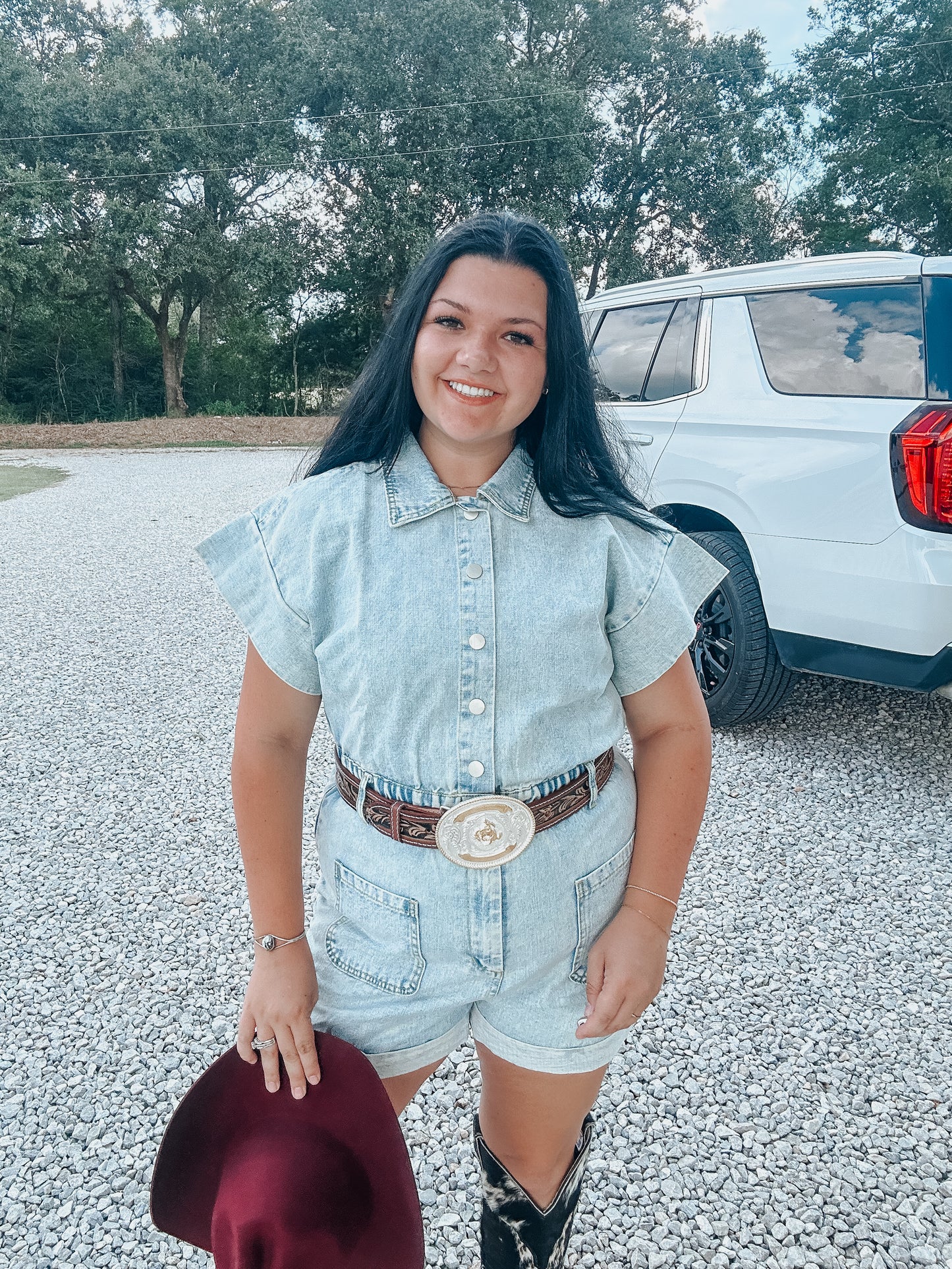 Cinched Denim Romper