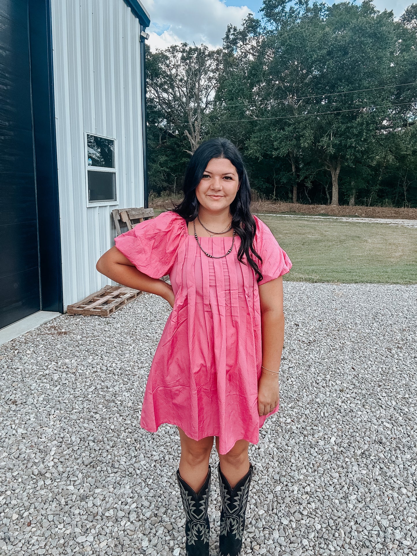 Pink Patterned Babydoll Dress