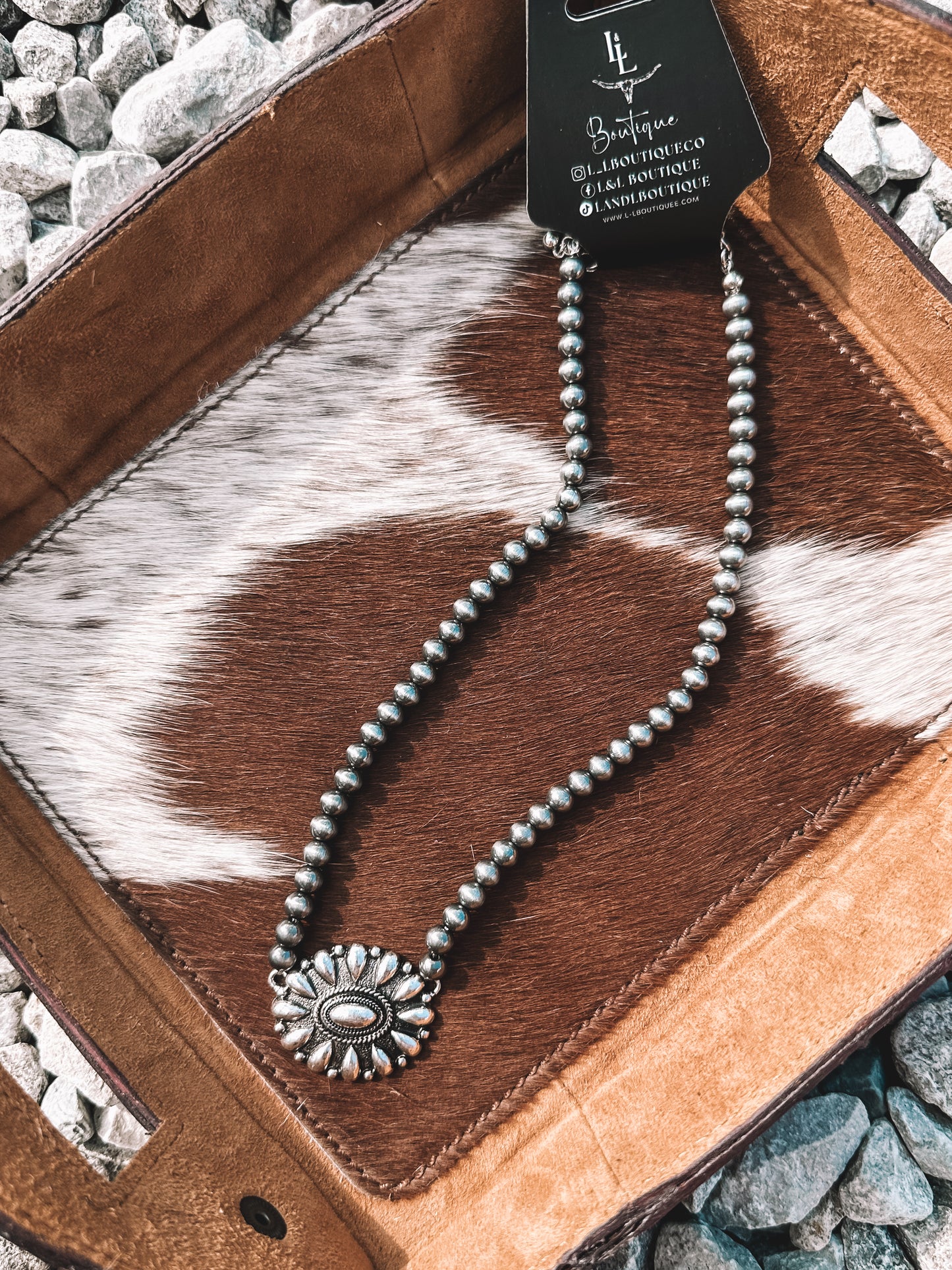 Beaded Silver Concho Necklace