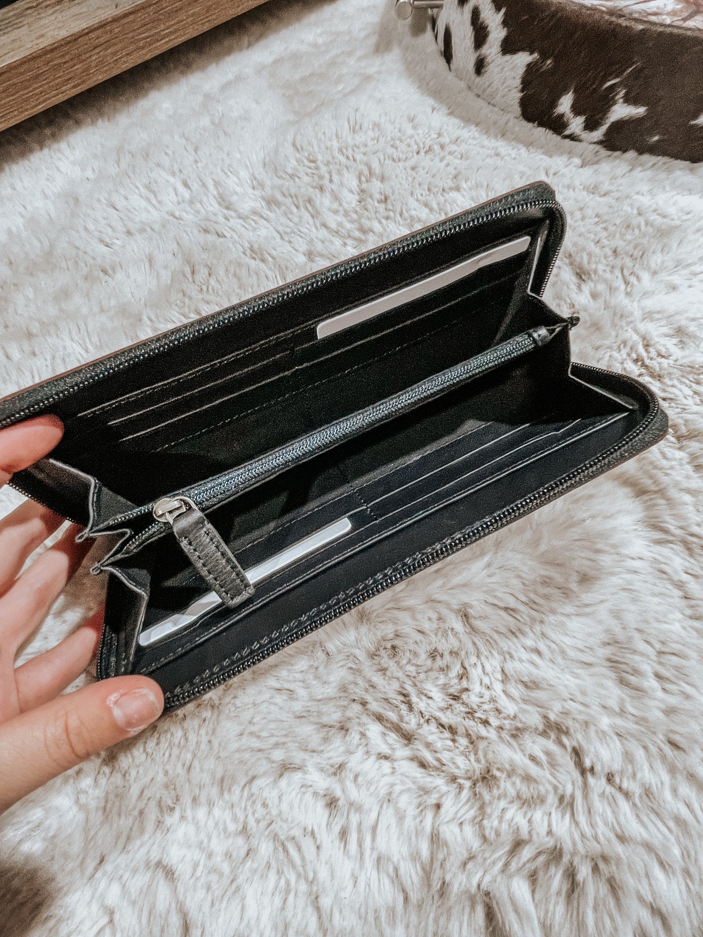 Yellow Floral Leather Zip Wallet