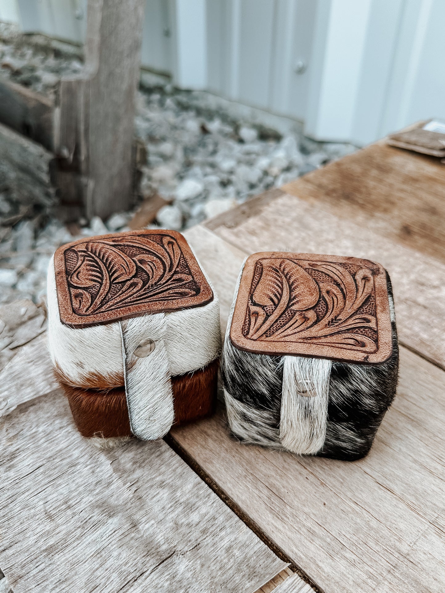 Tooled Leather Cowhide Ring Box