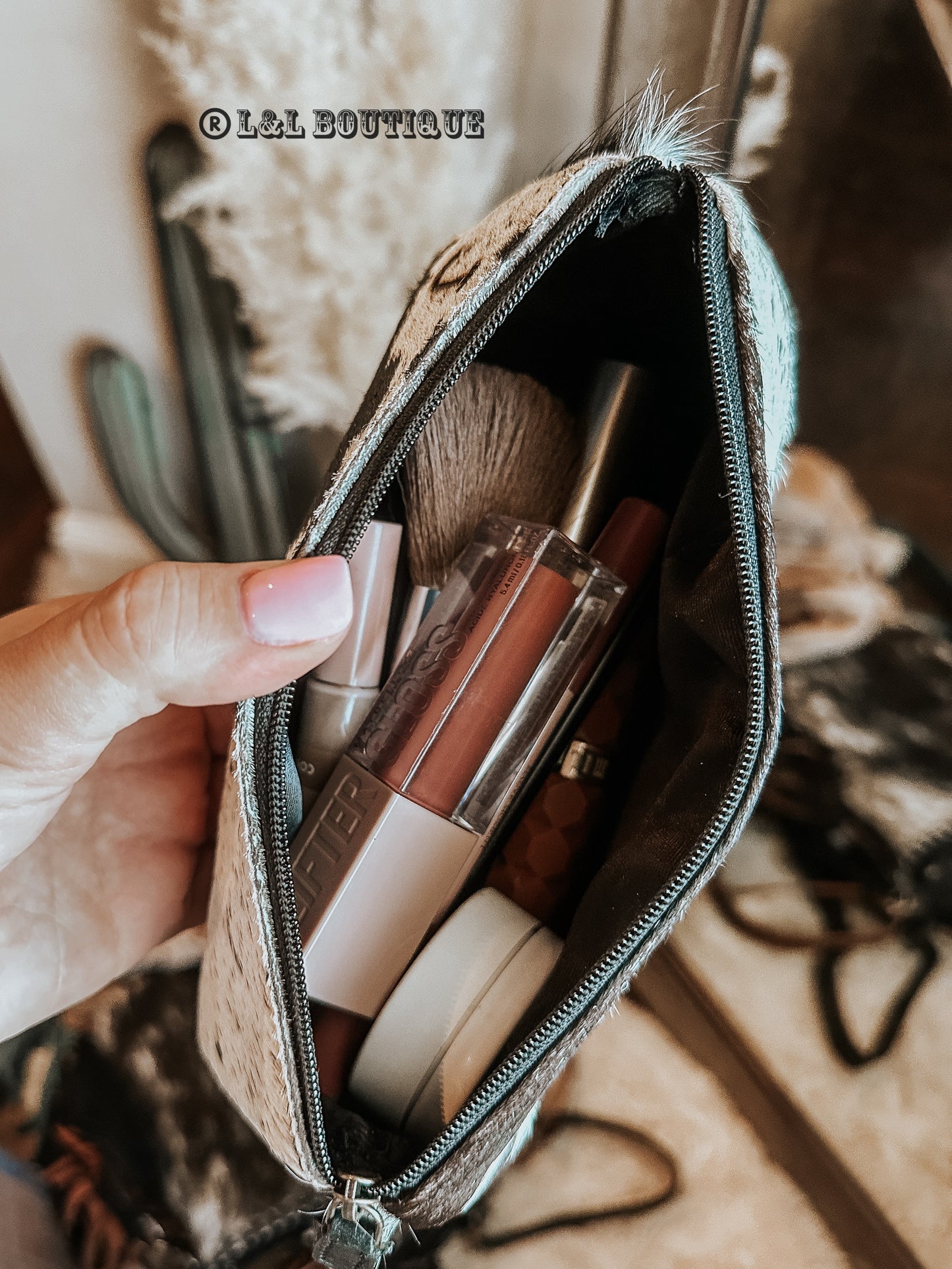 Cowhide Makeup Pouch