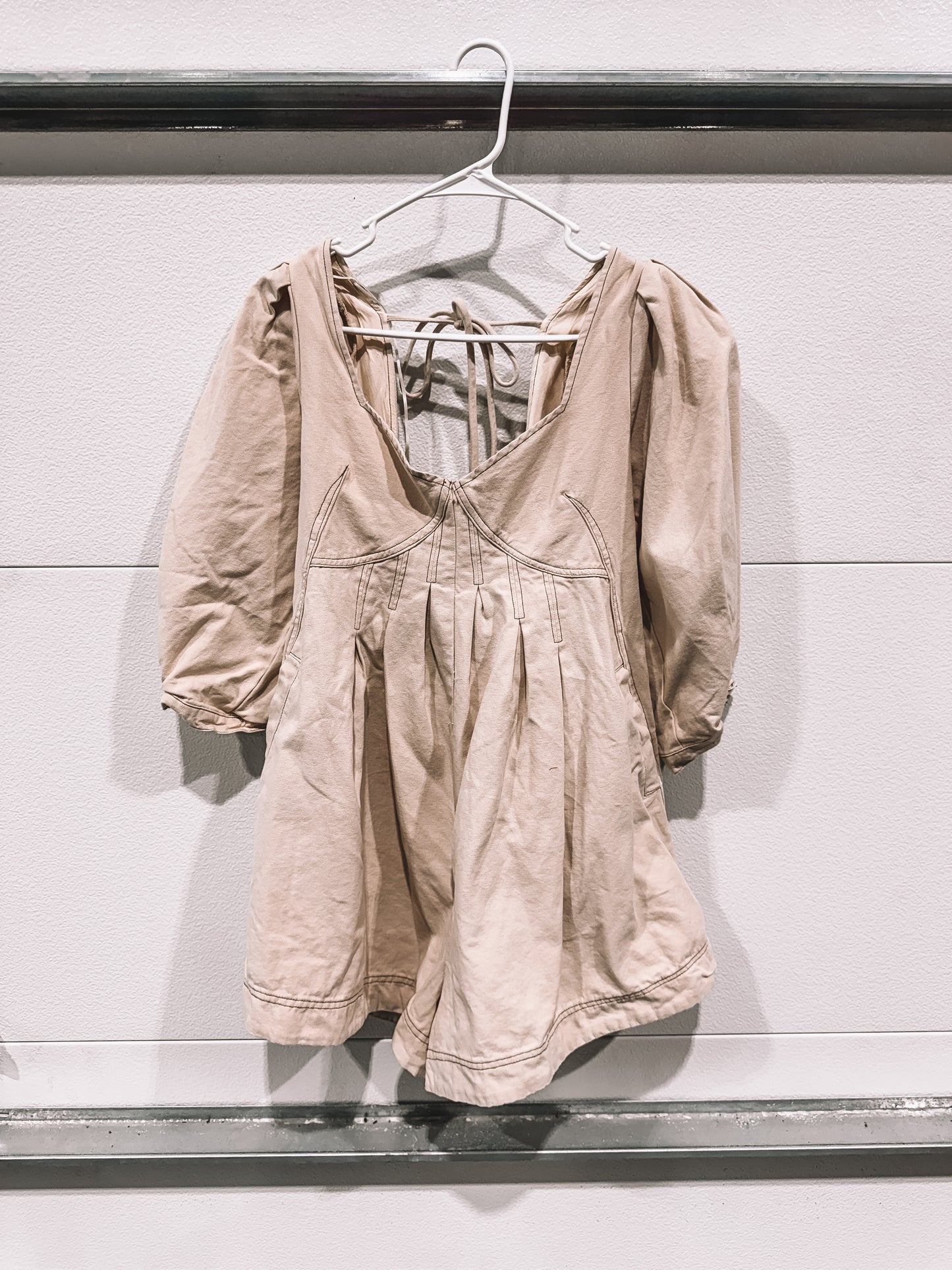 Puff Sleeve Cream Denim Romper