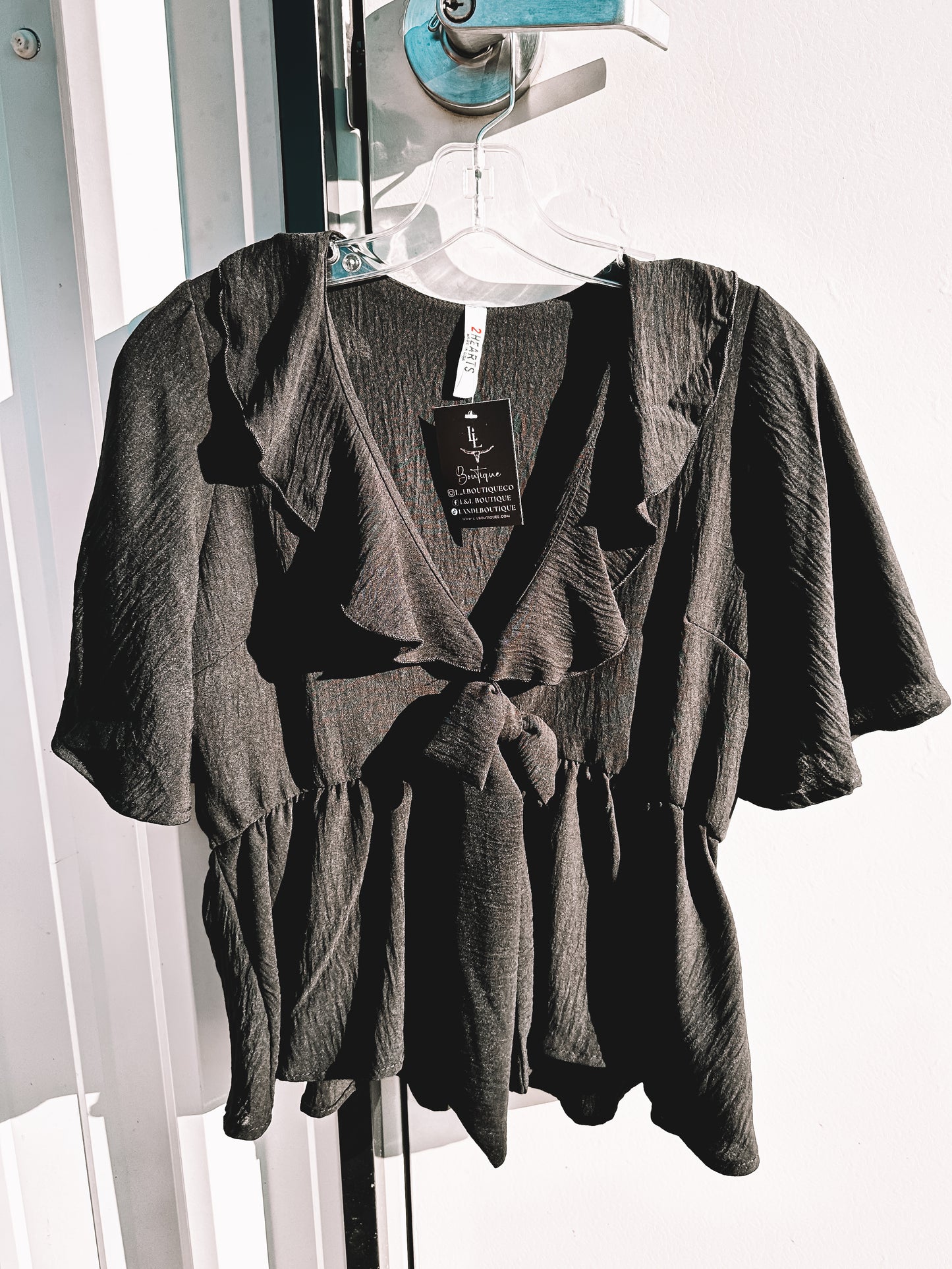 Black Ruffle Top Blouse