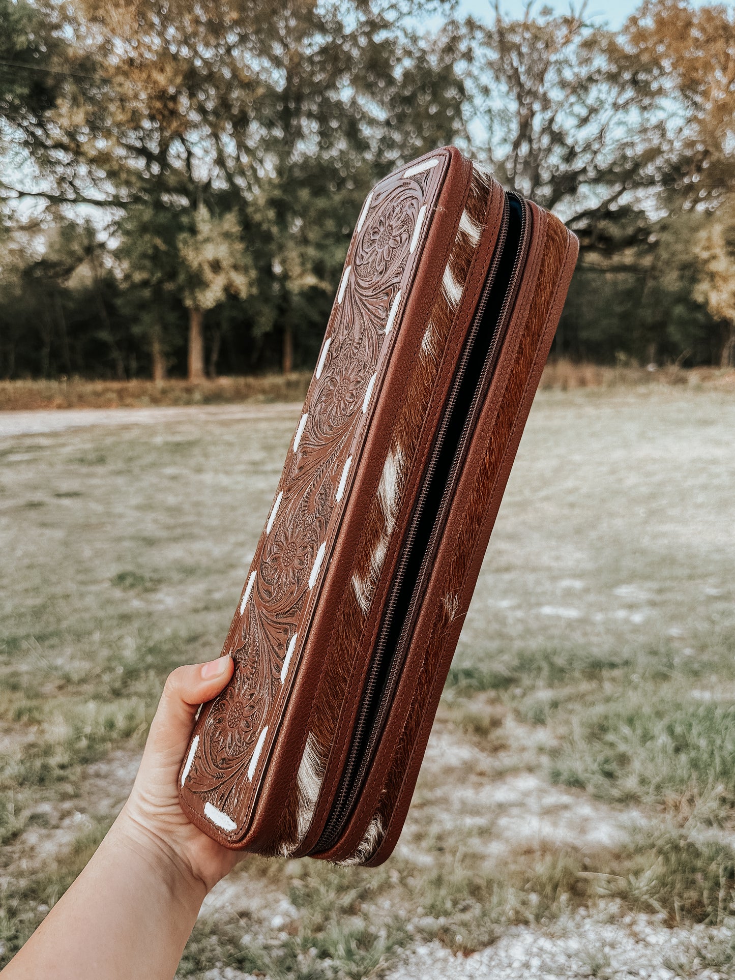 Hot Iron Case Brown Stitched Cowhide