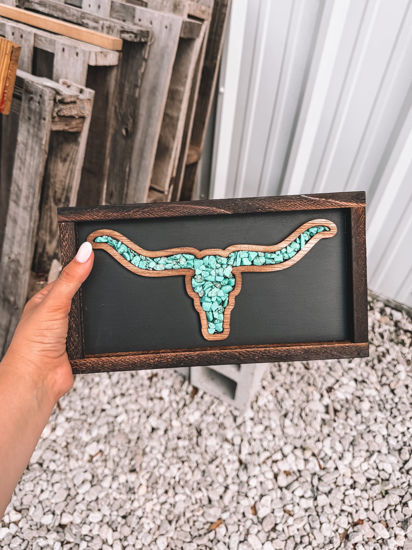 Turquoise Longhorn Wooden Decor
