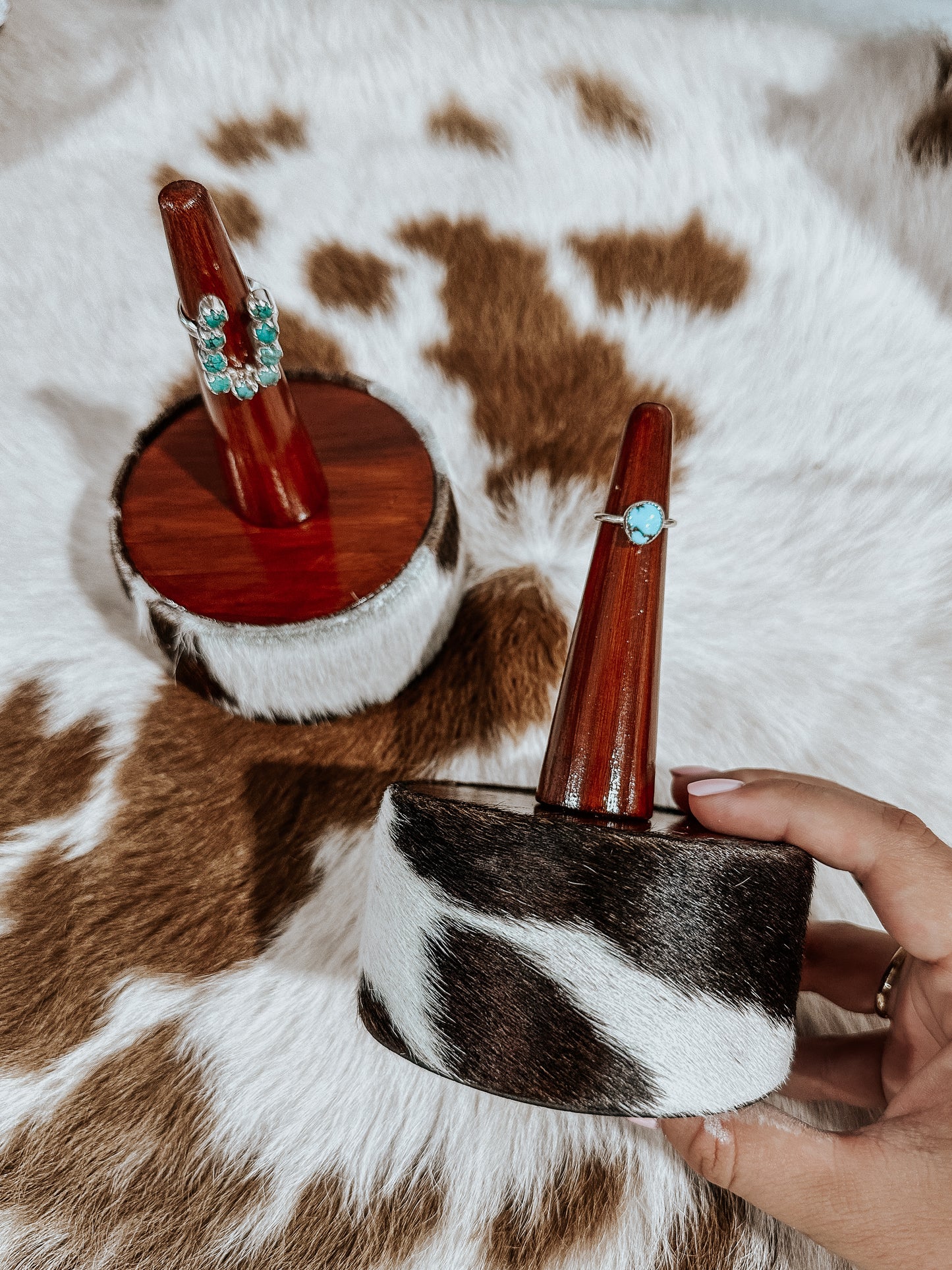 Wooden Cowhide Ring Holder
