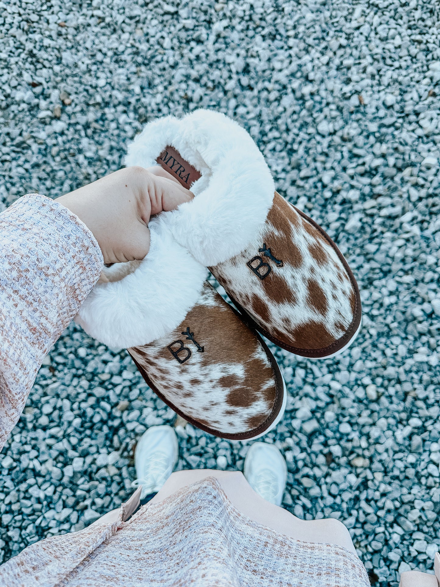Brown Cowhide Slippers