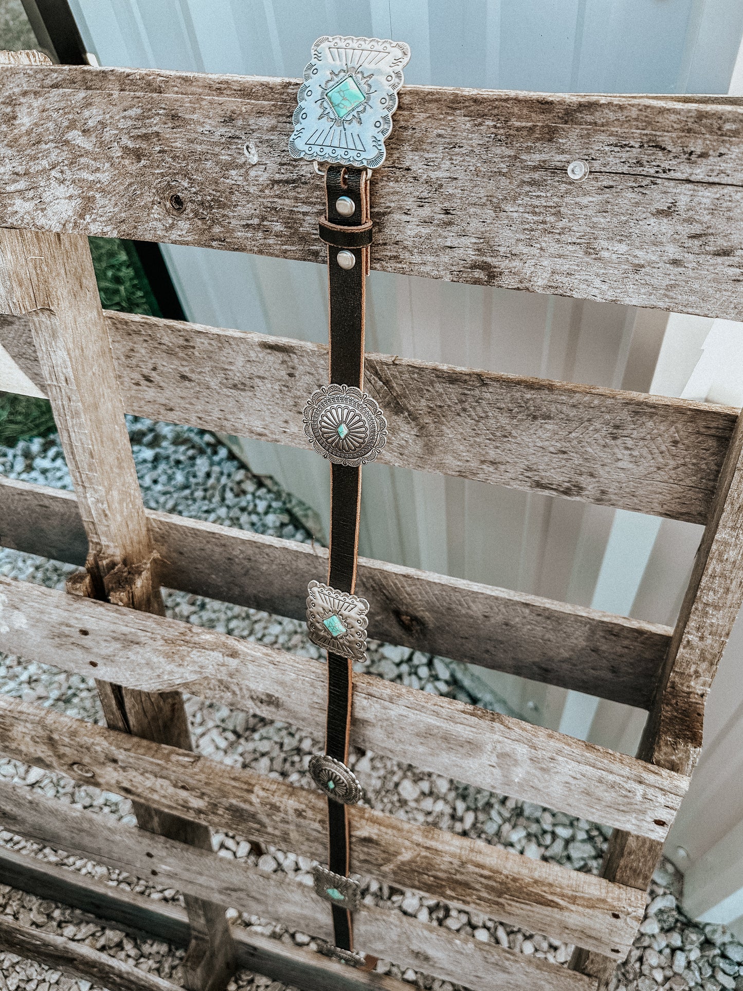 Distressed Leather Belt - Turquoise Stone Conchos