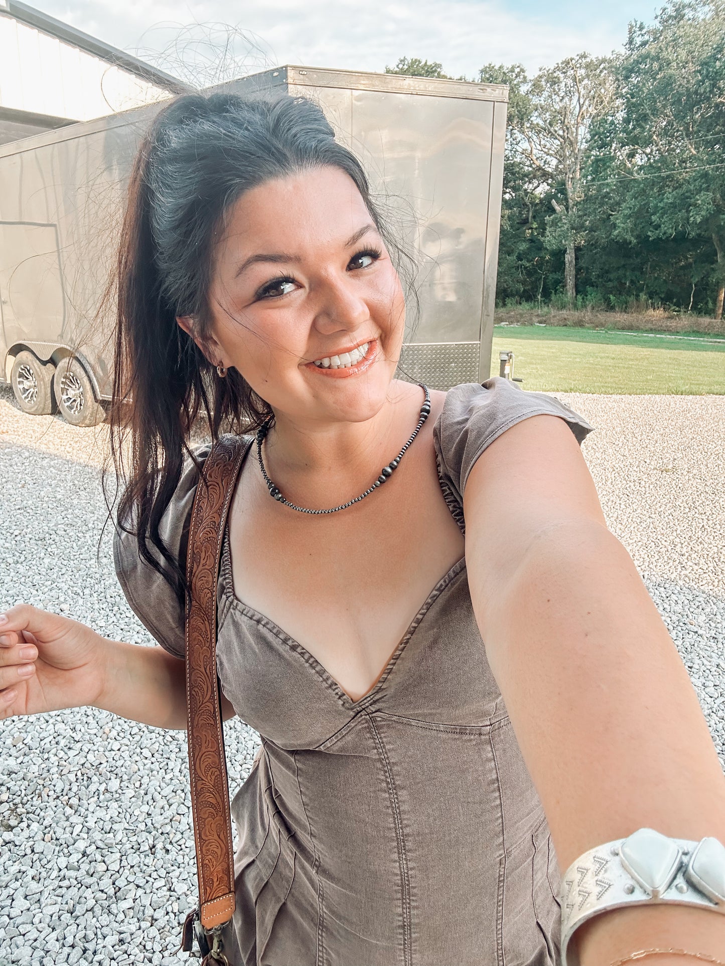 Brown Ruffle Denim Romper