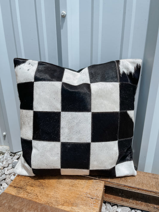 Black Checkered Cowhide Pillow