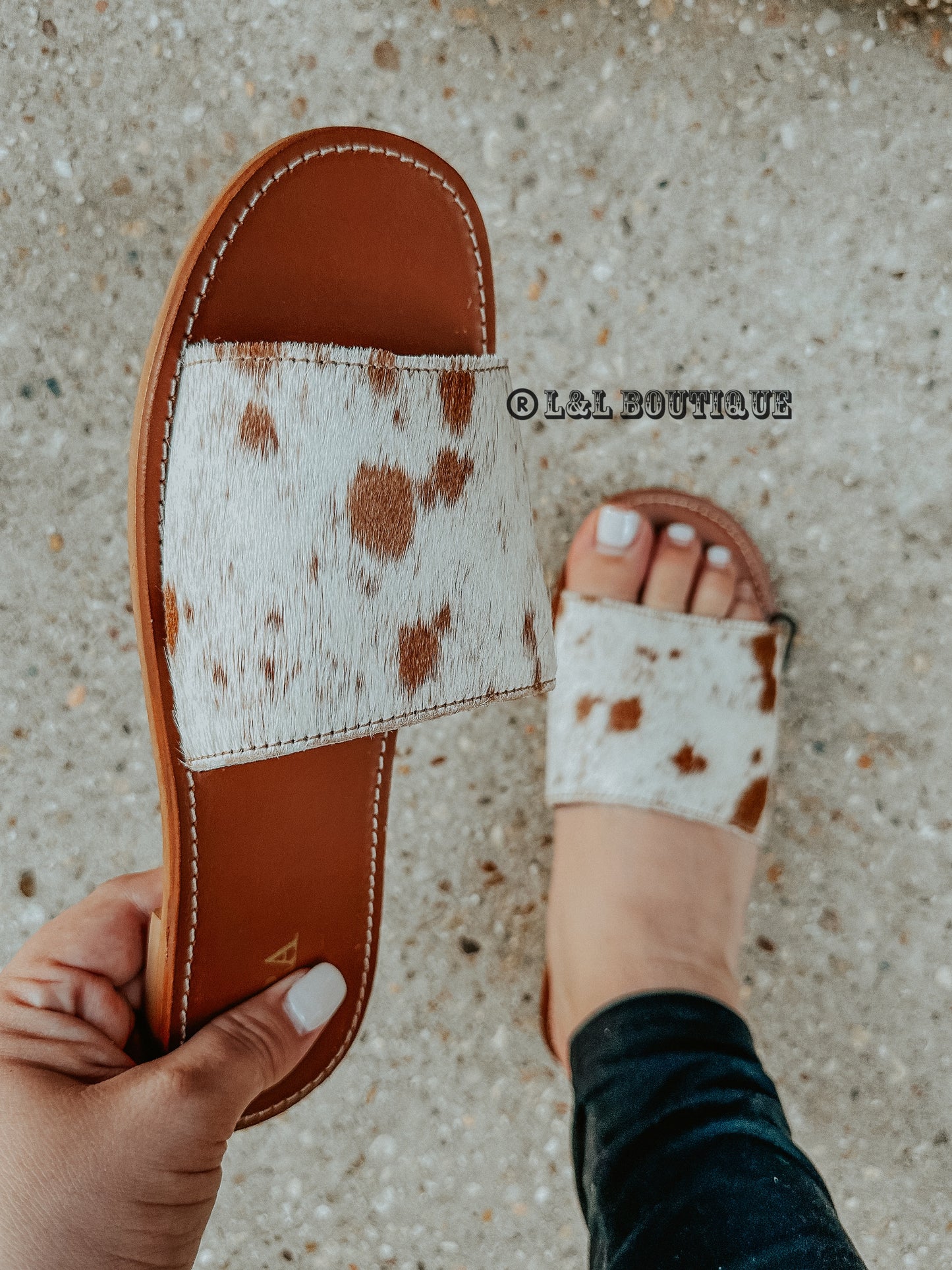 Kemma Cowhide Slides in Brown