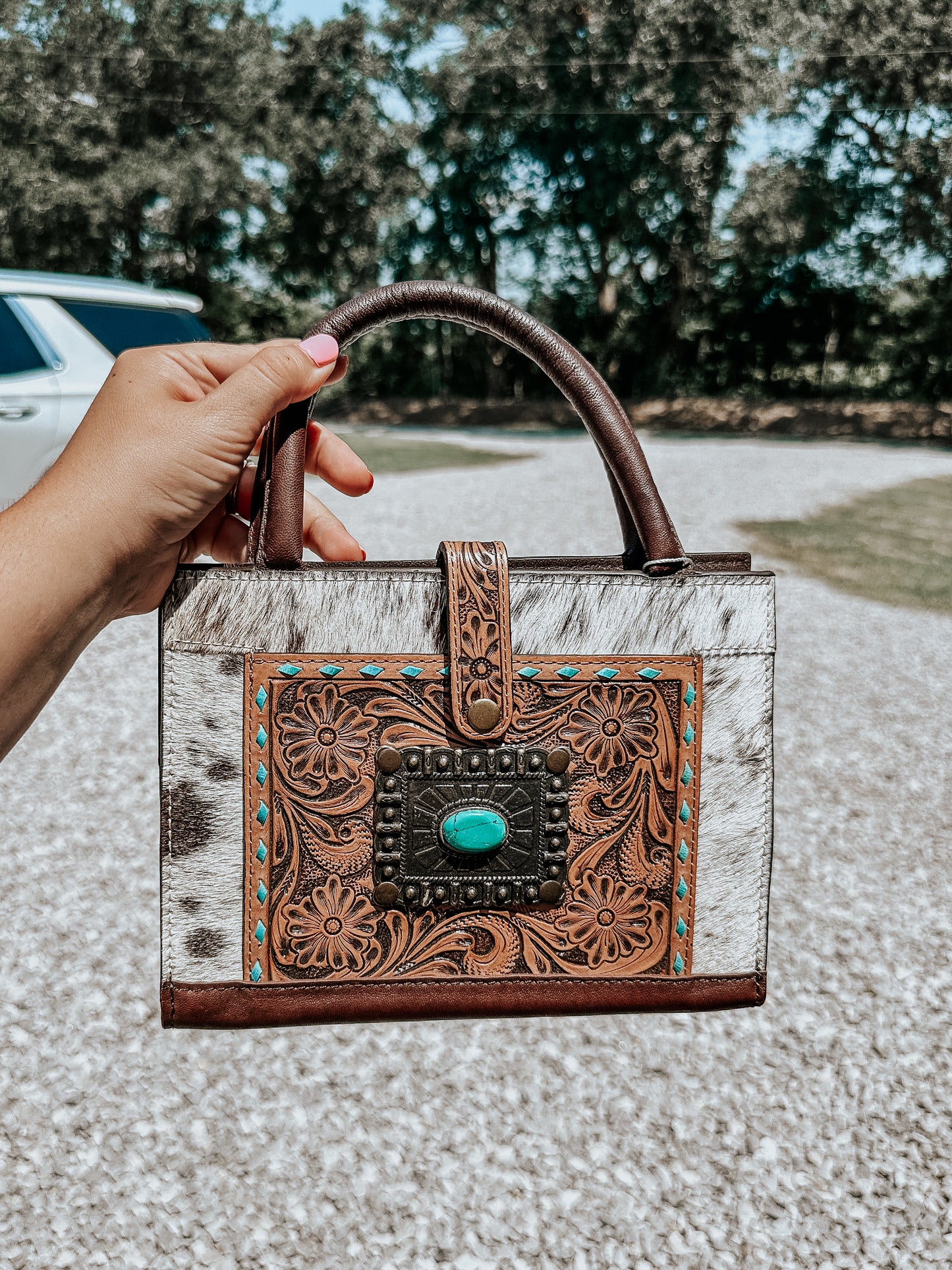 Turquoise Buckle Cowhide Bible Purse