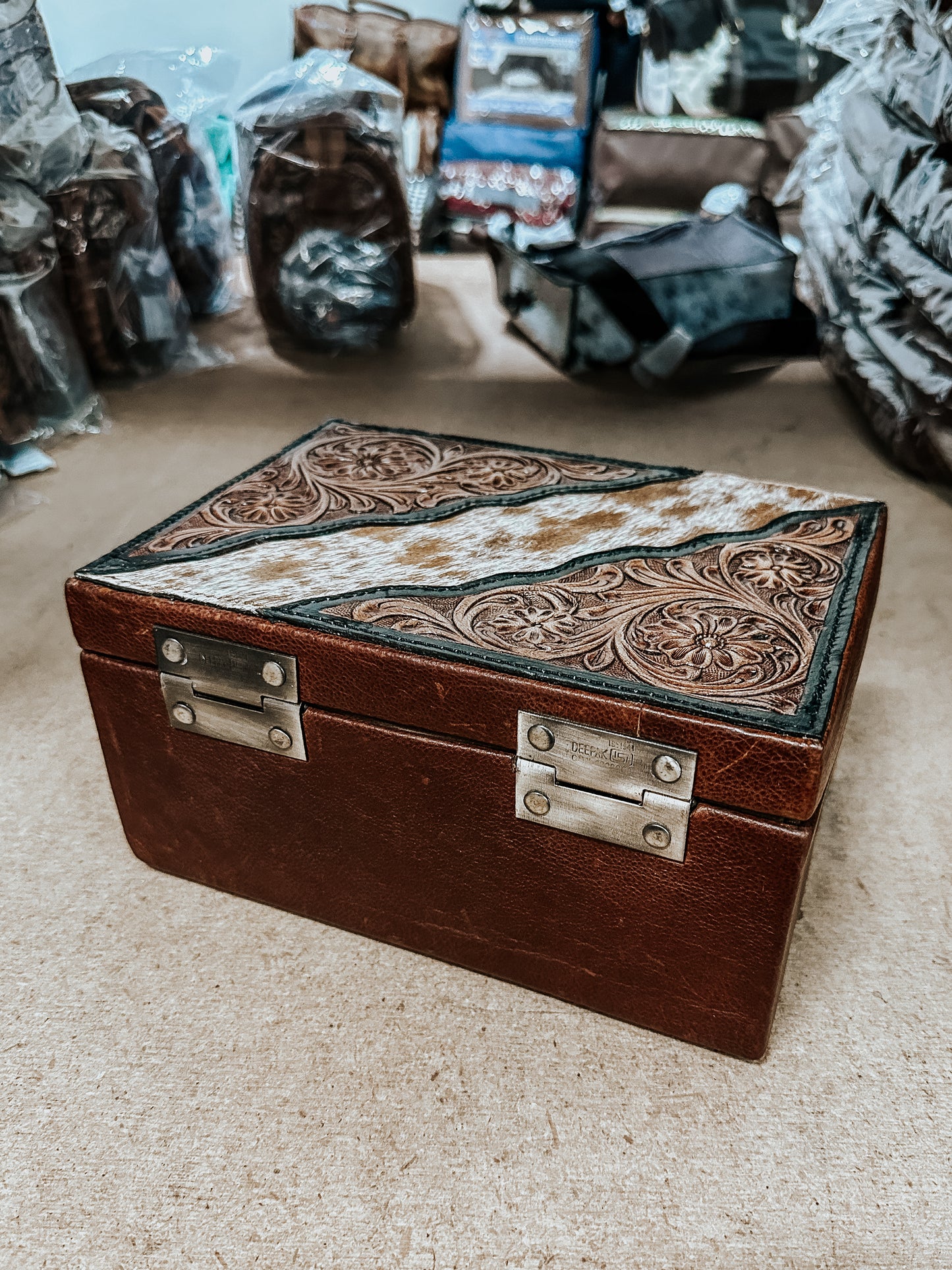 Cowhide Leather Jewelry Box with Drawers
