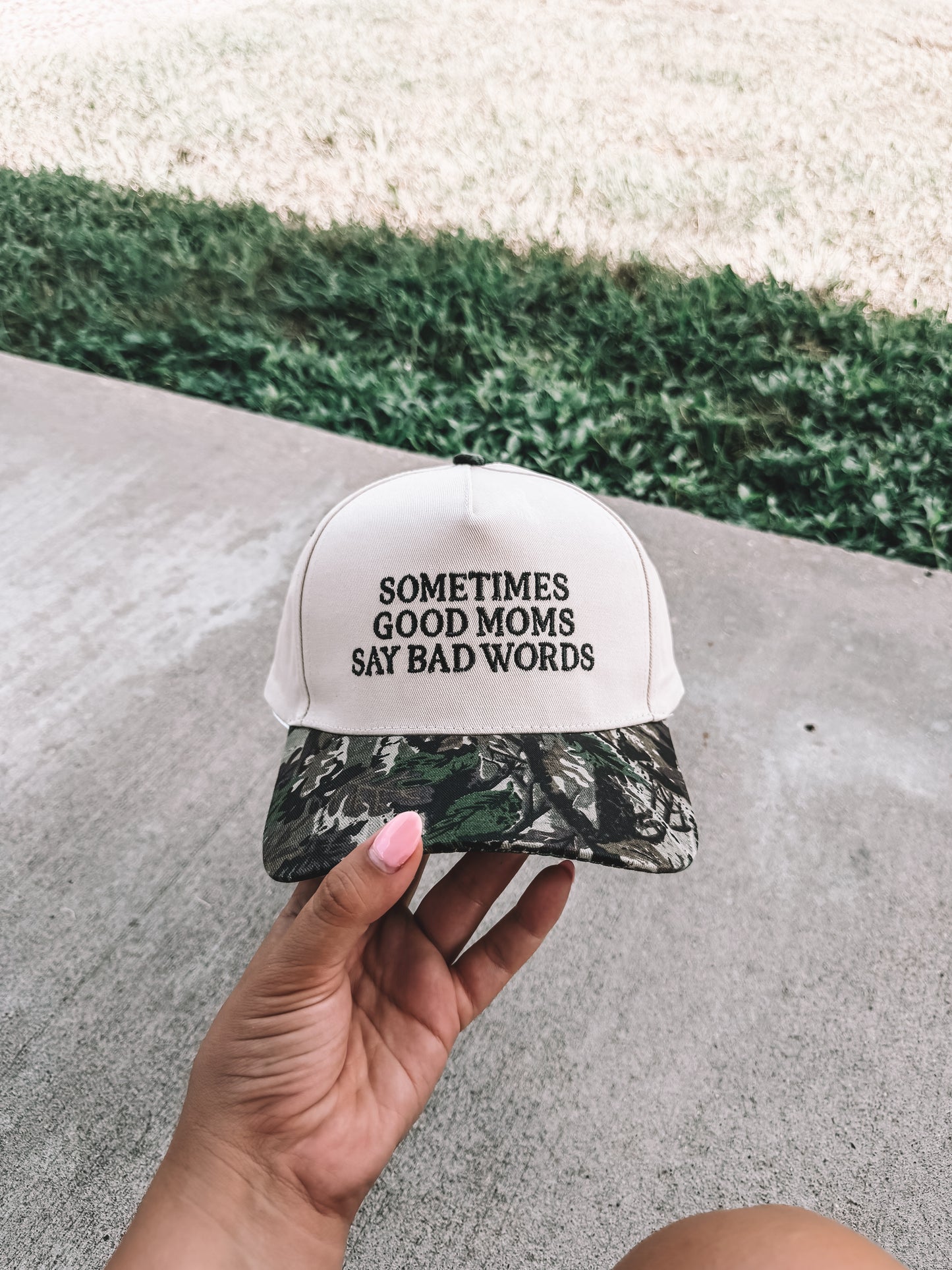 Sometimes Good Moms Say Bad Words Trucker Hat - Camo