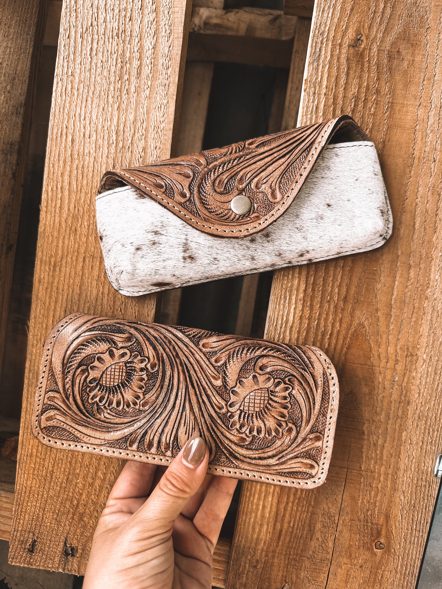 Cowhide & Tooled Leather Glasses Case