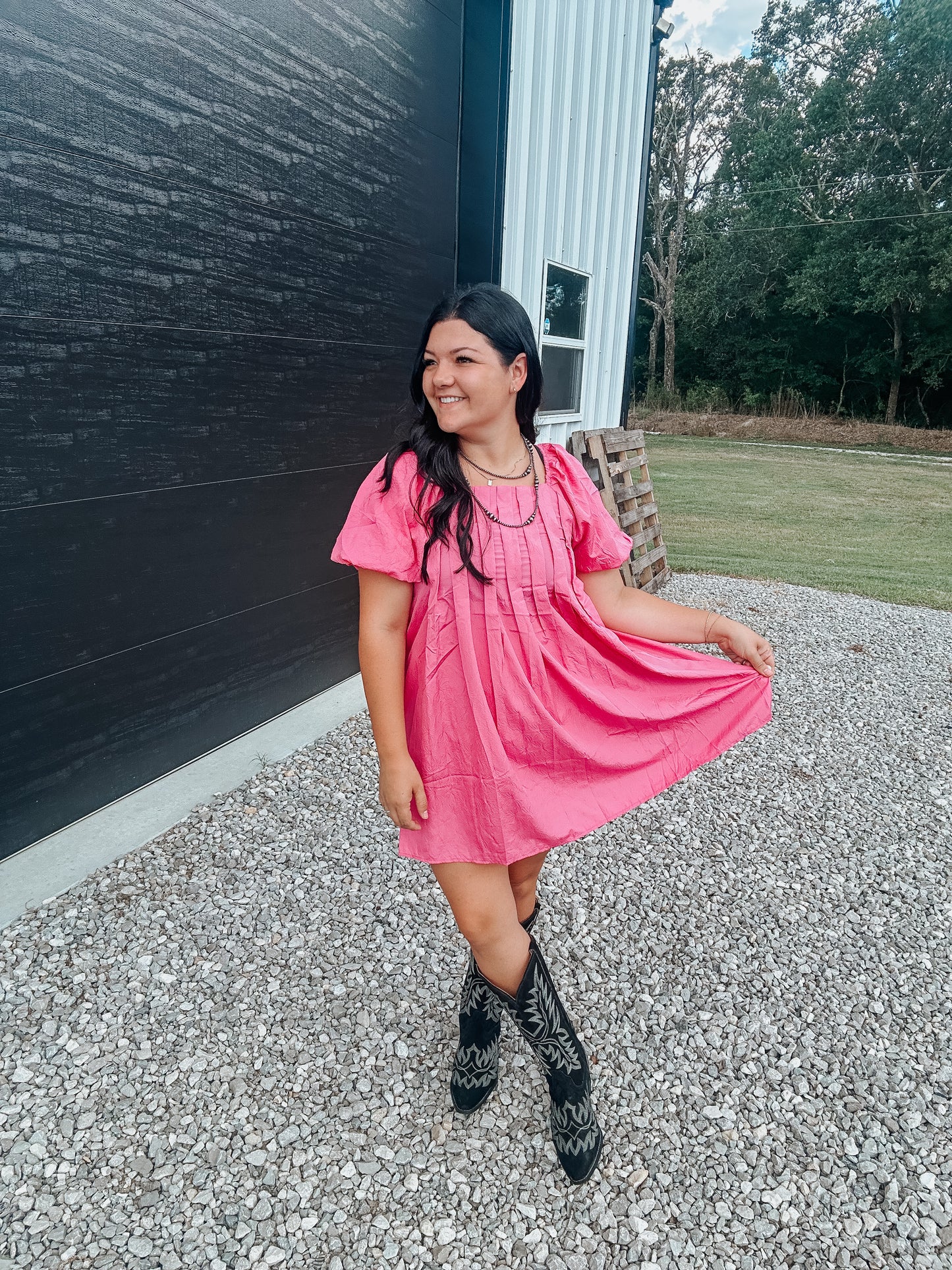 Pink Patterned Babydoll Dress