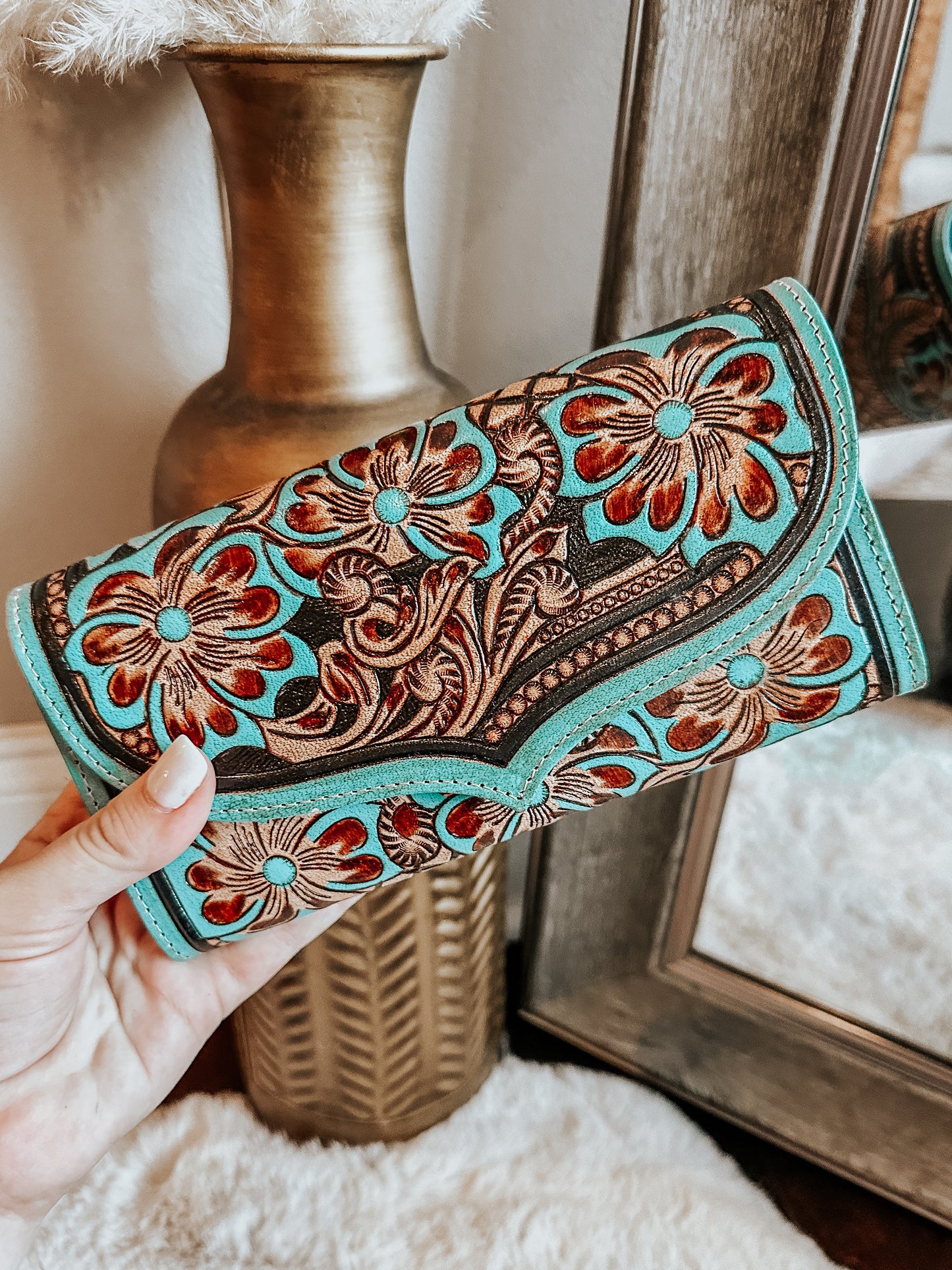 Flower Crest Leather Wallet