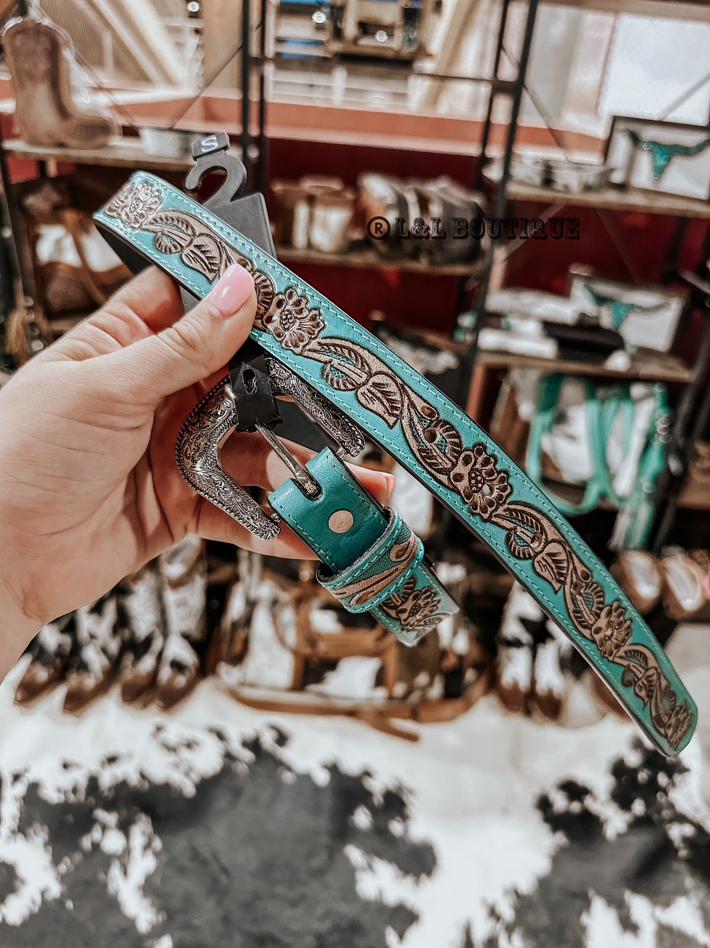 Canyon Turquoise Tooled Leather Belt
